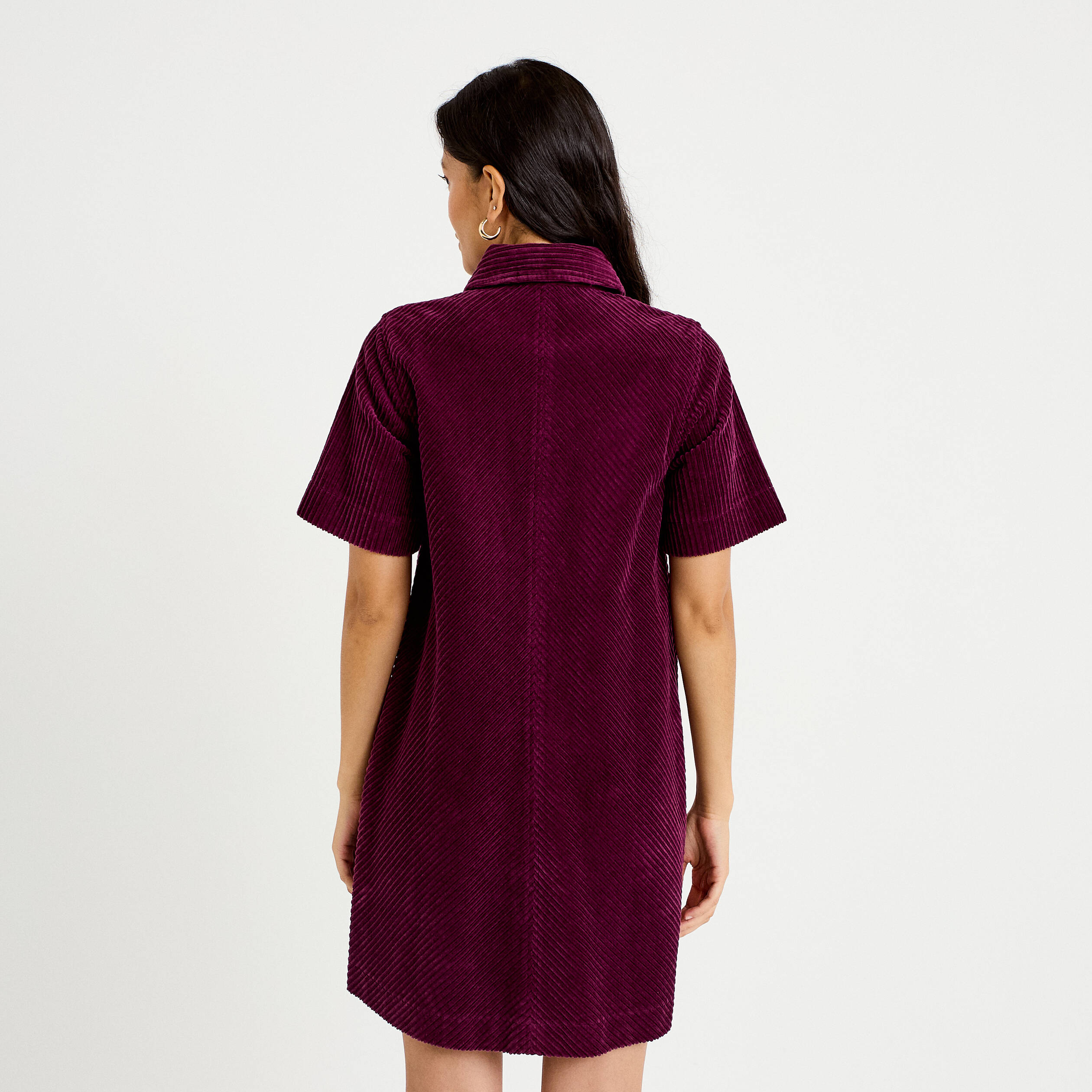 Robe courte droite en velours coton prune femme