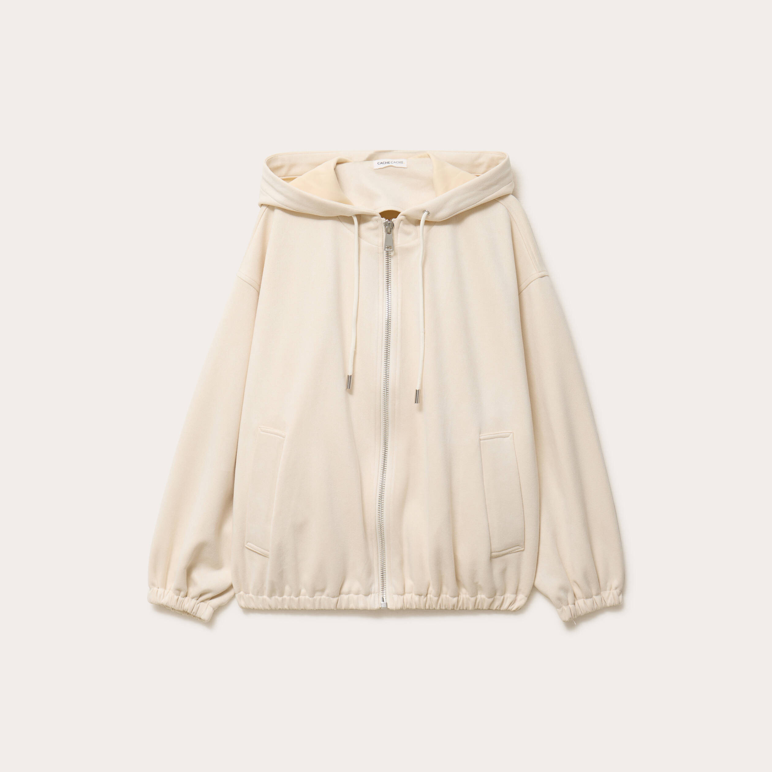 Veste &agrave; capuche bas resserr&eacute; sable femme