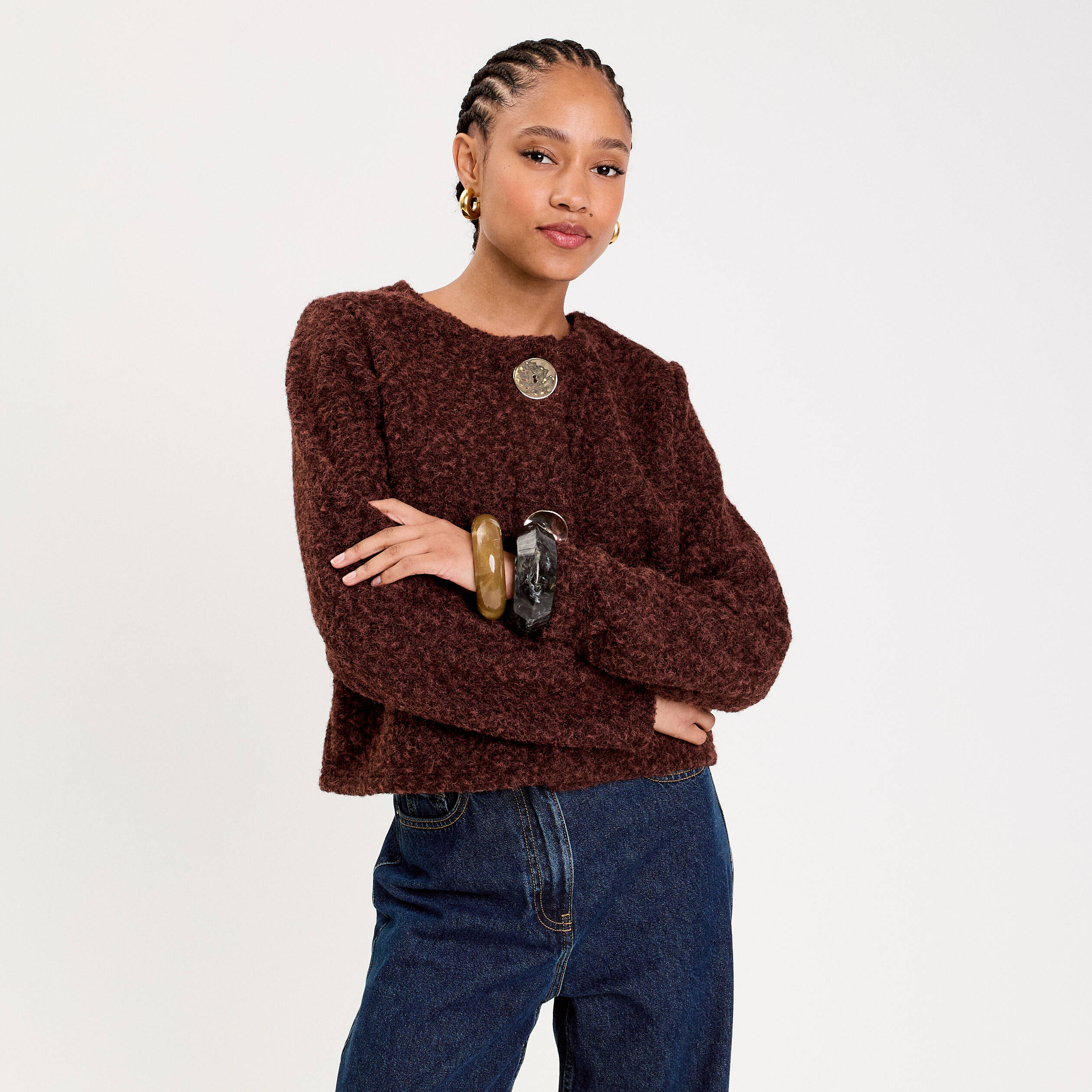 Veste effet polaire marron clair femme