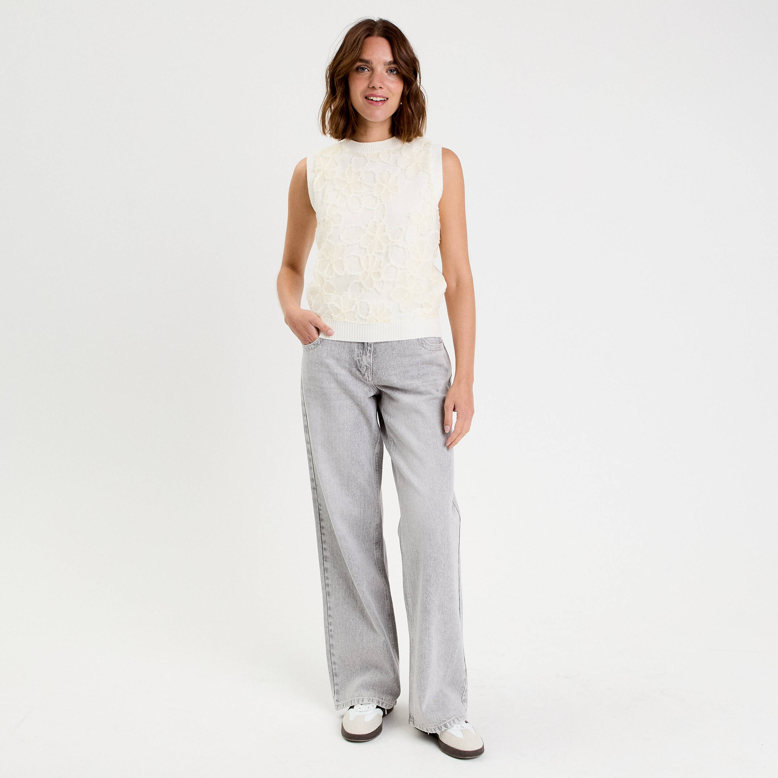 Jean droit taille basse gris femme