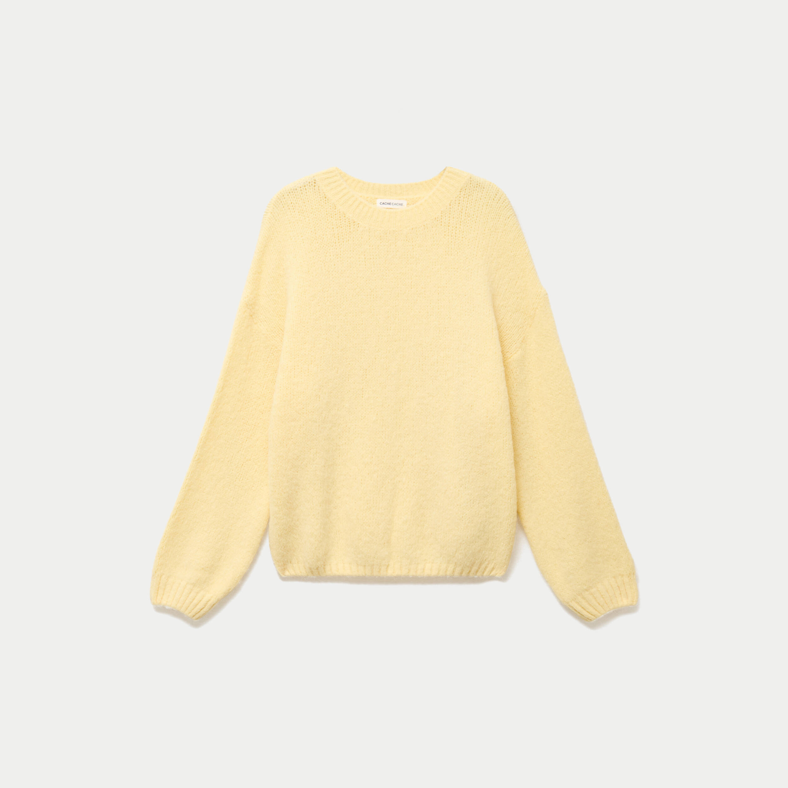 Pull manches longues jaune pastel femme