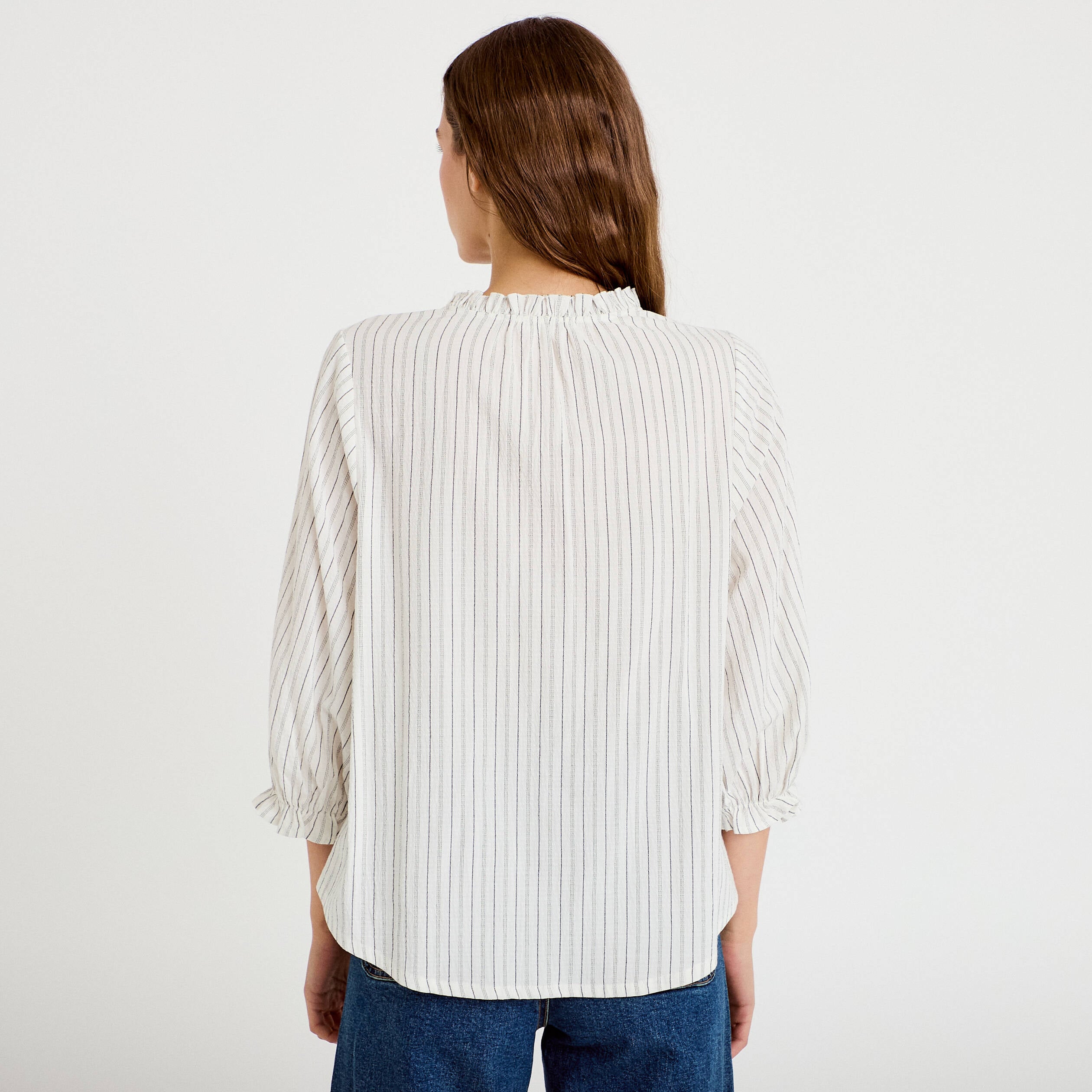 Blouse ample broderie manches 3/4 blanc femme