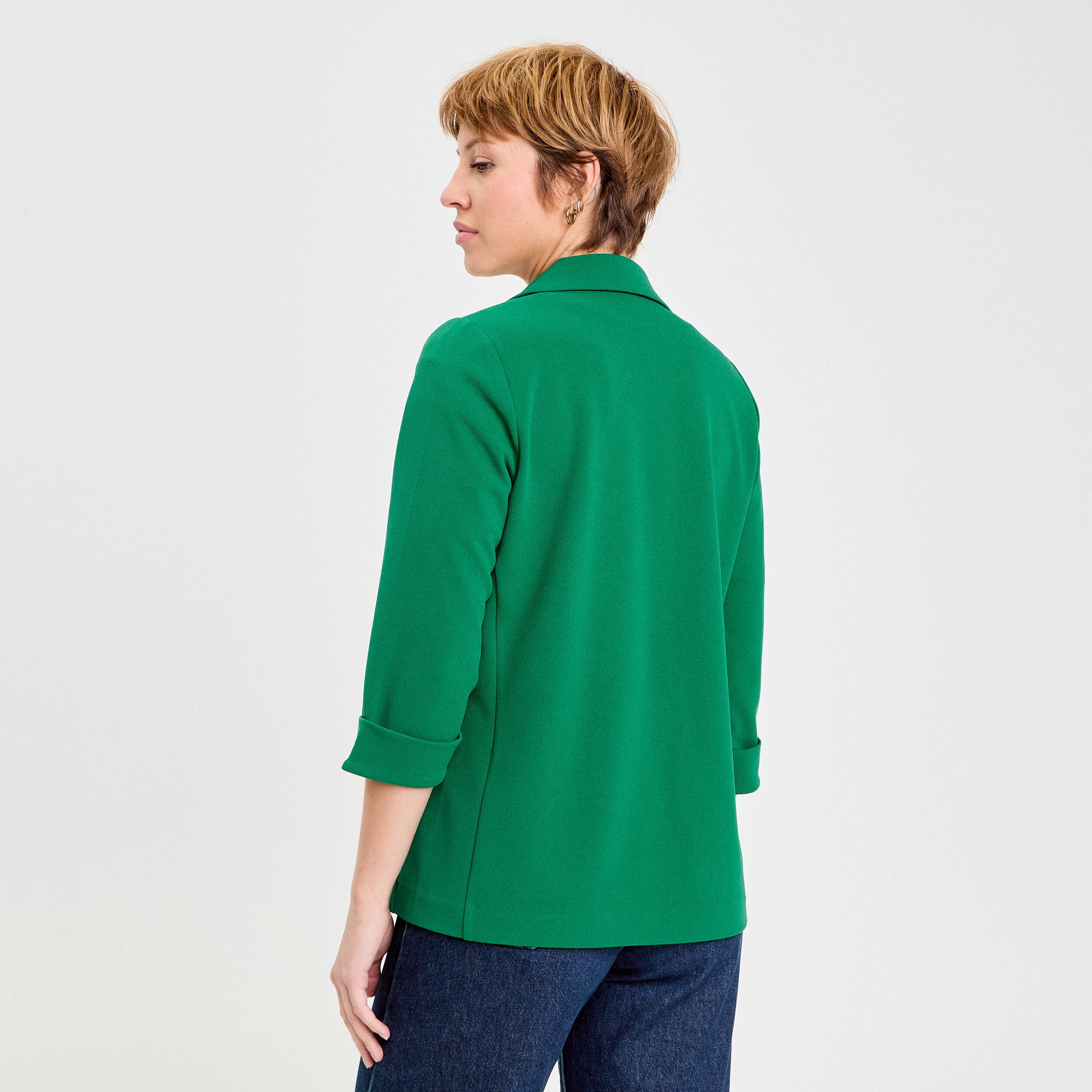Veste blazer manches 3/4 vert femme