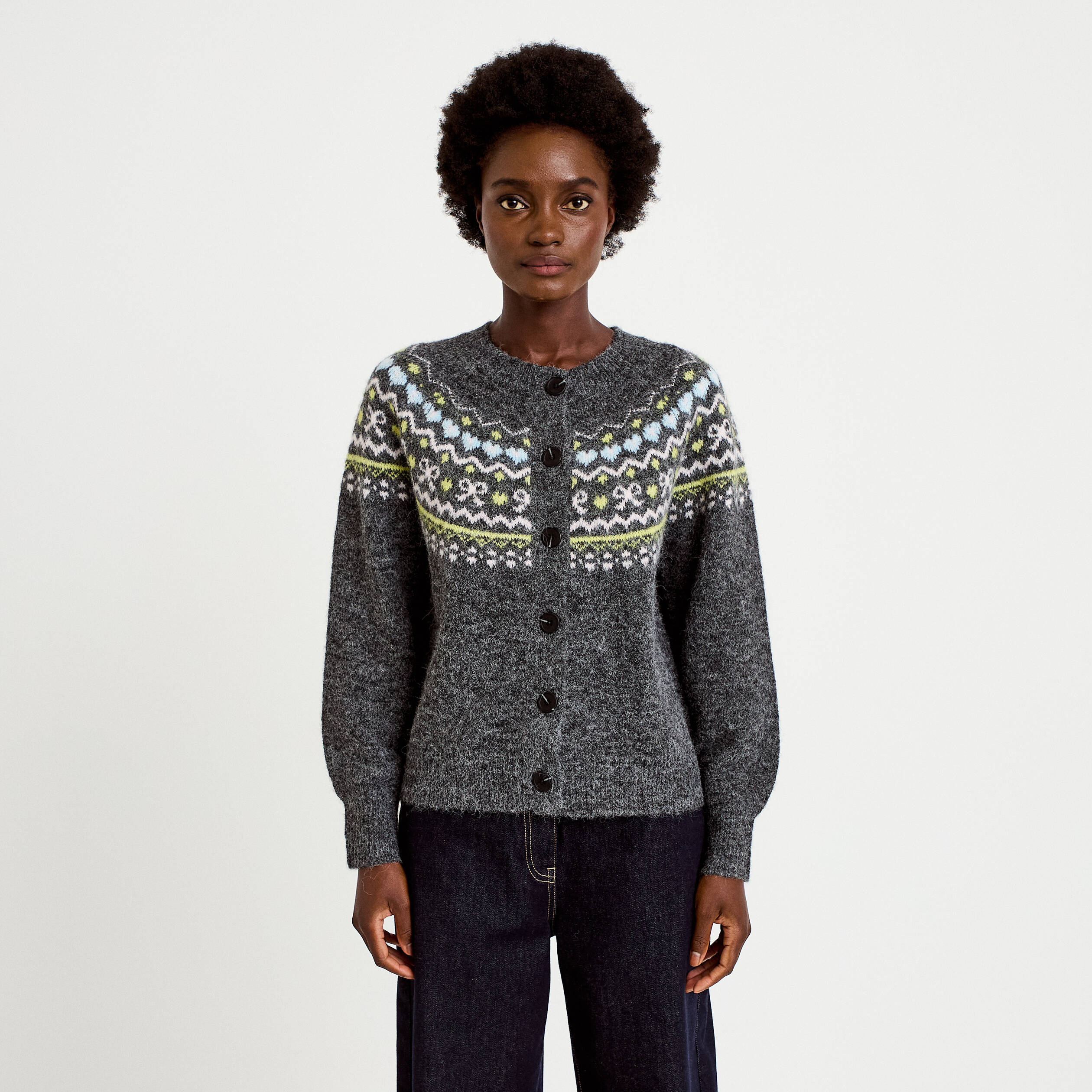 Gilet manches longues gris fonc&eacute; femme