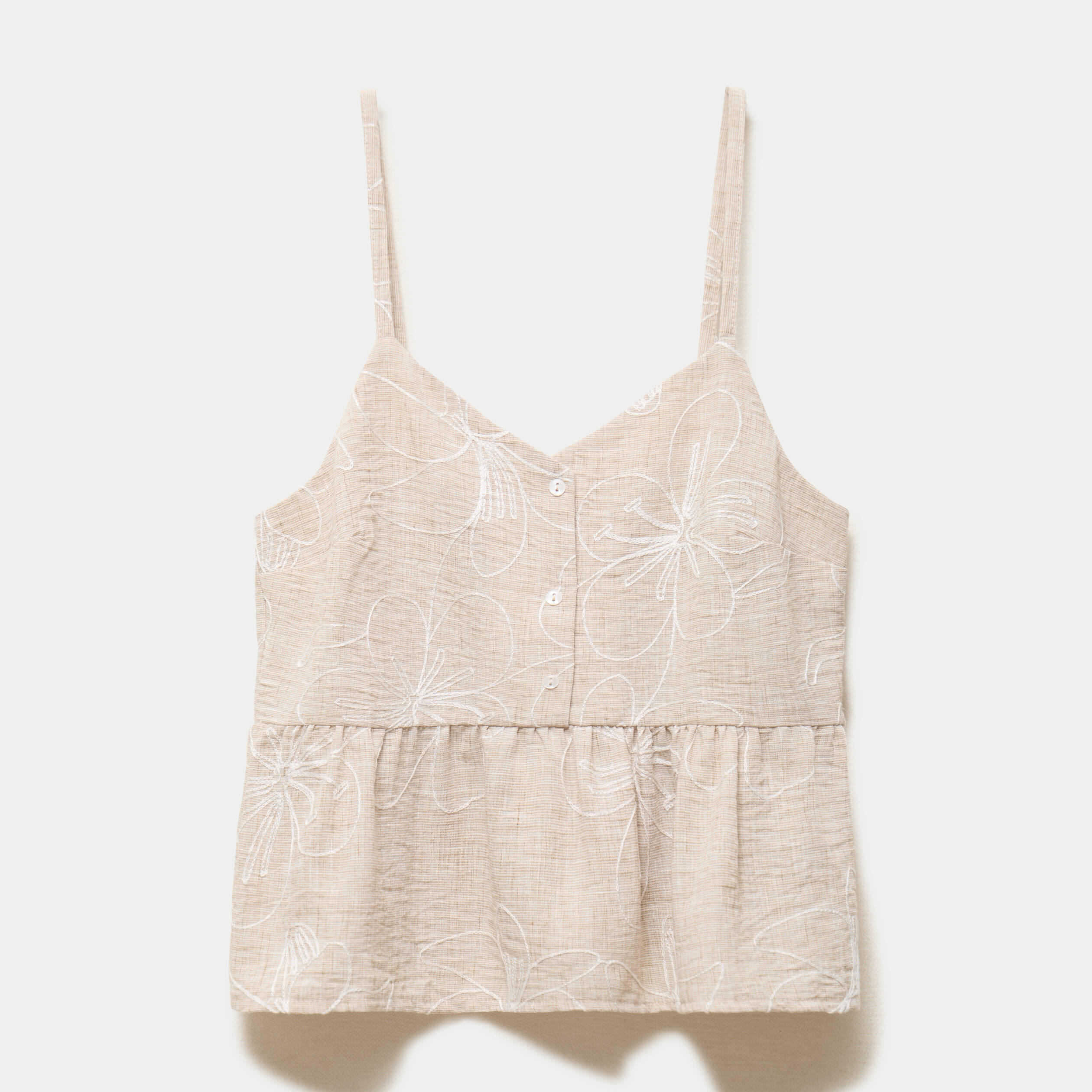Top col v bretelles fines chin&eacute; beige femme