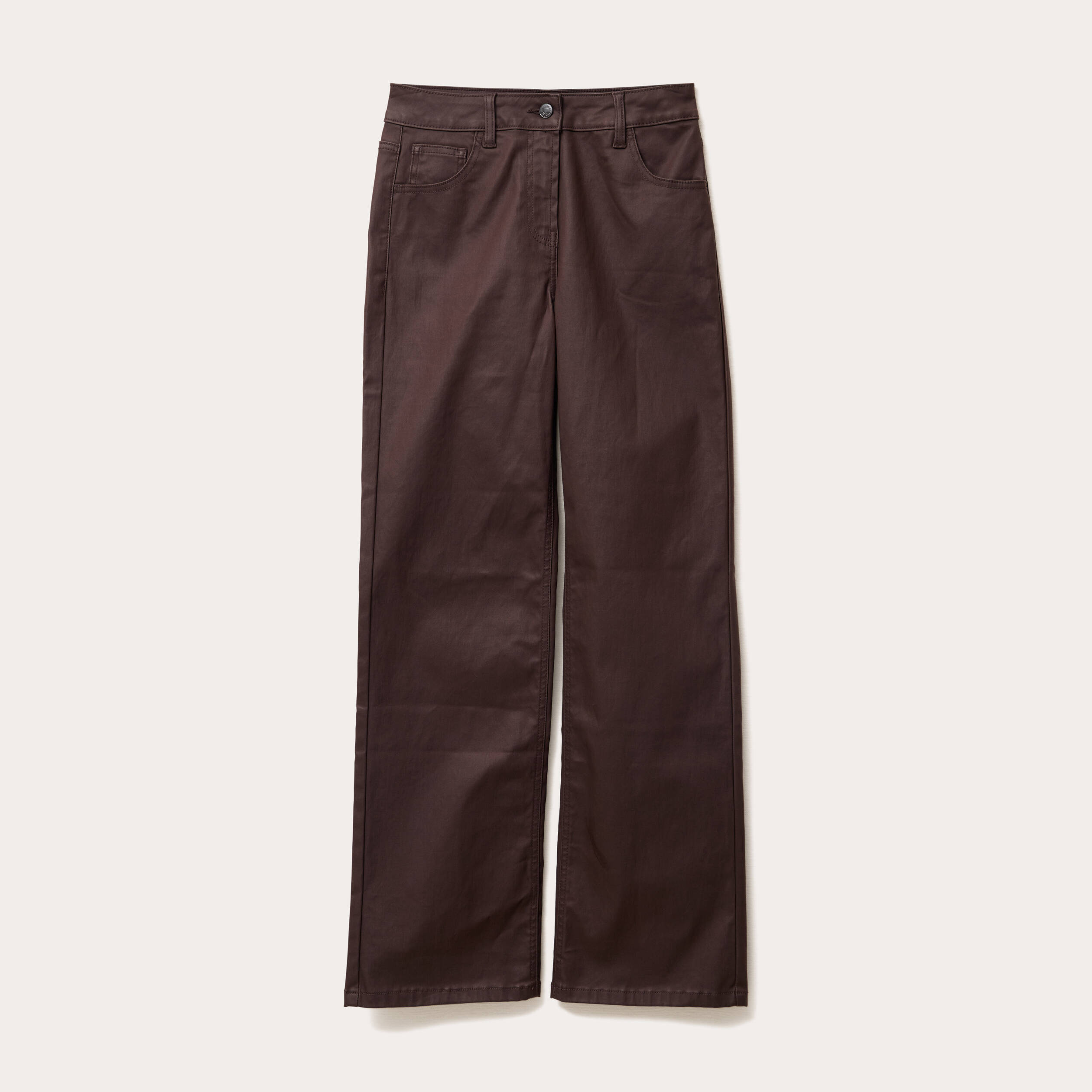 Pantalon droit enduit marron fonc&eacute; femme