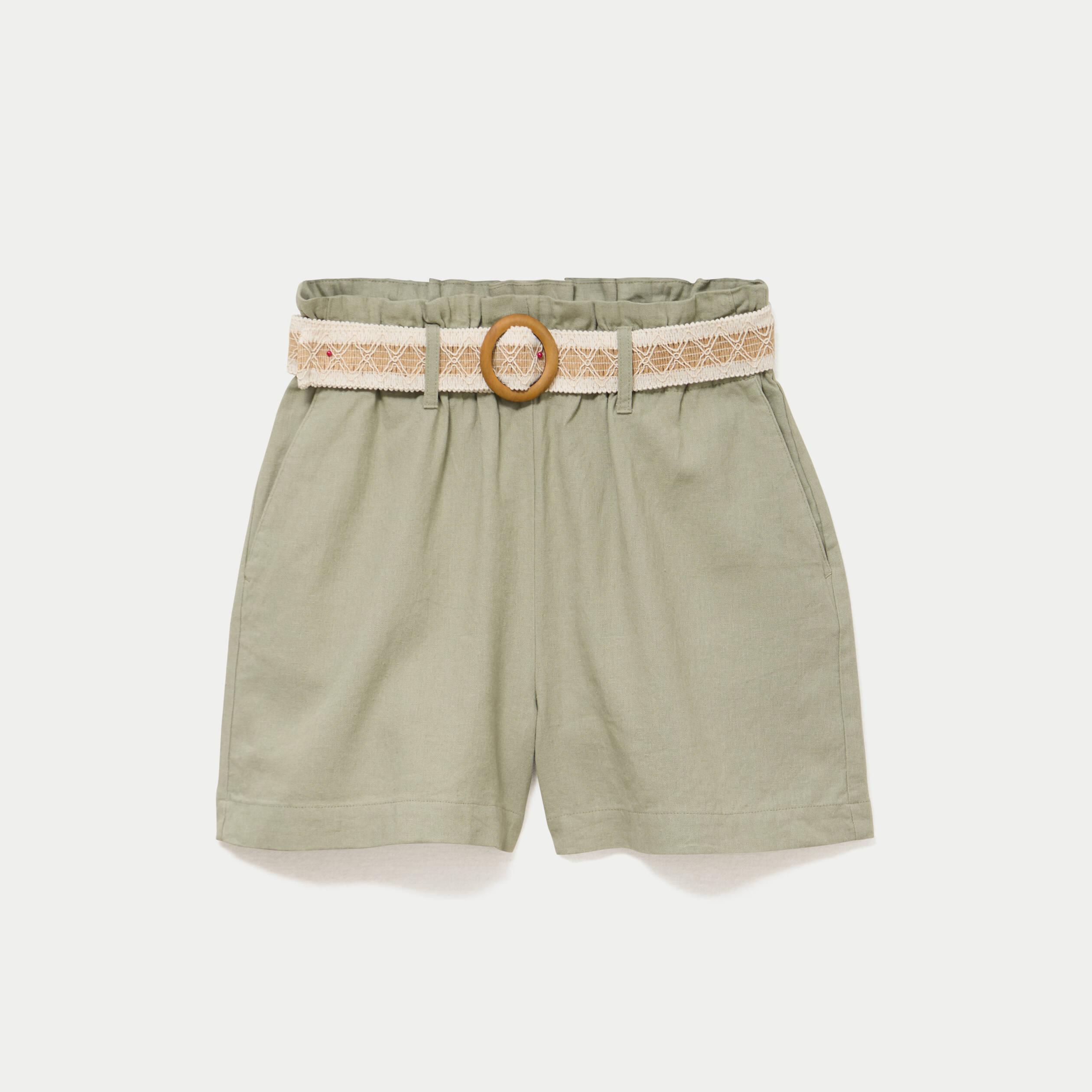 Short flare avec ceinture amovible vert kaki femme