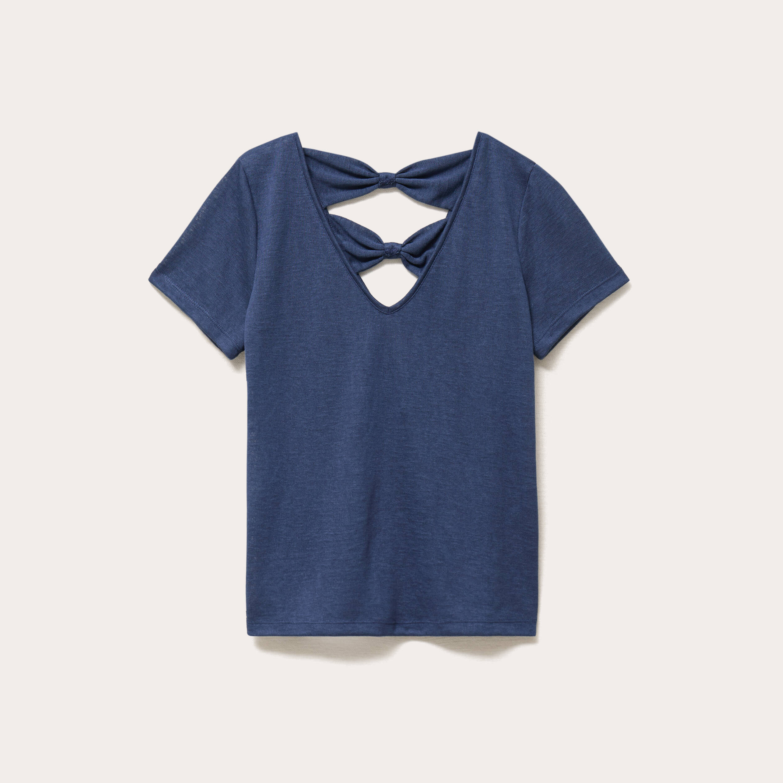 T-shirt noeuds dos bleu fonc&eacute; femme
