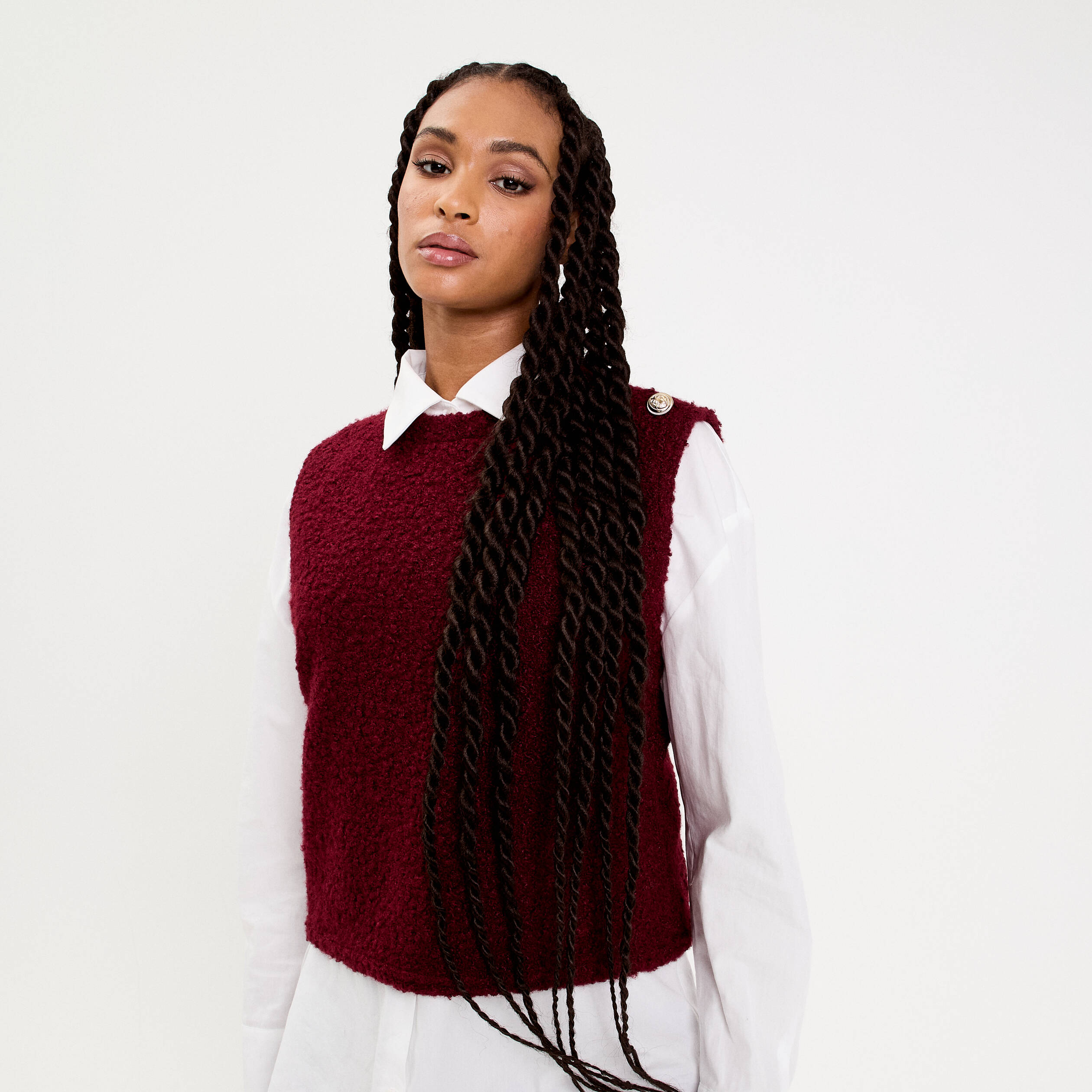 Pull sans manches violet fonc&eacute; femme