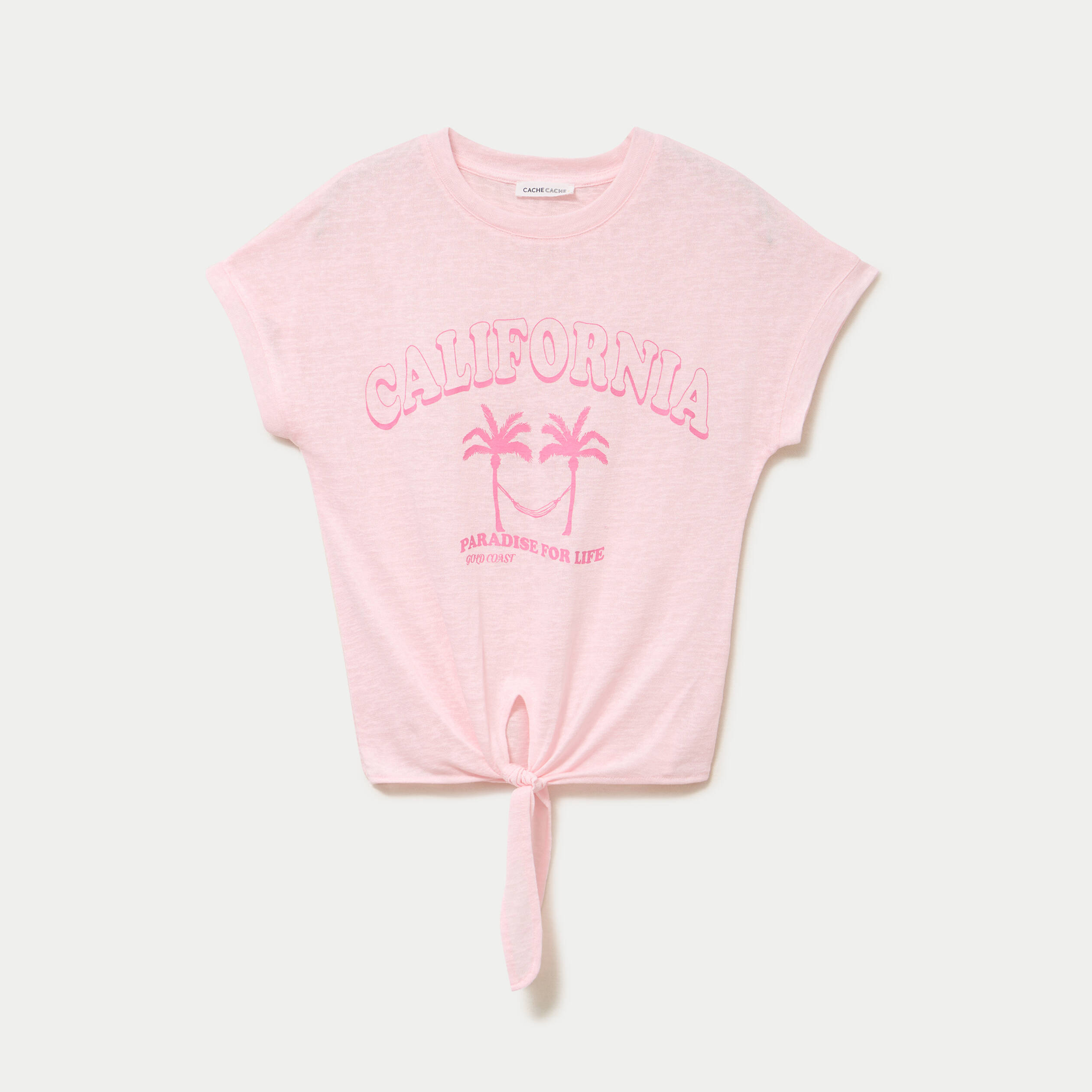 T-shirt droit cropped manches courtes rose clair femme