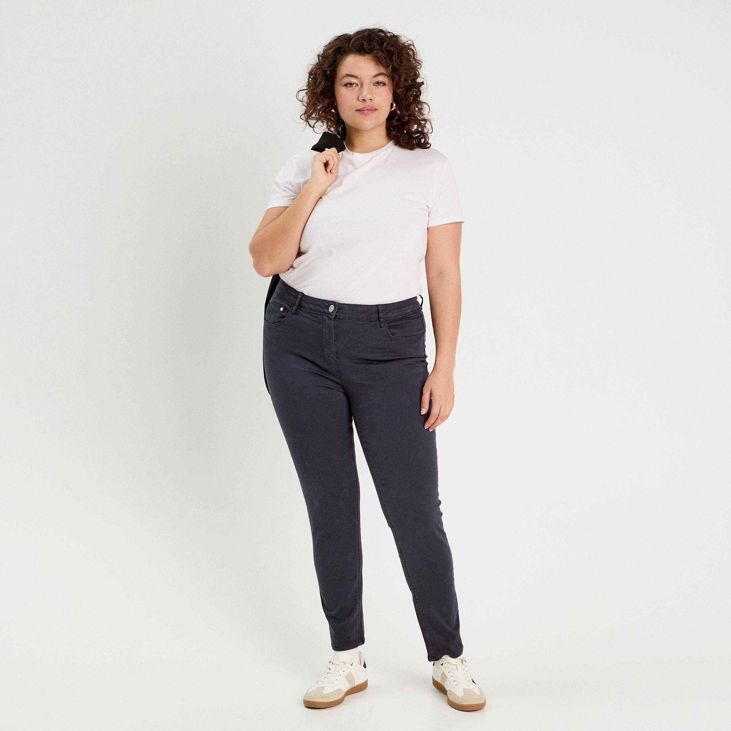 Jeans slim 5 poches bleu marine femme