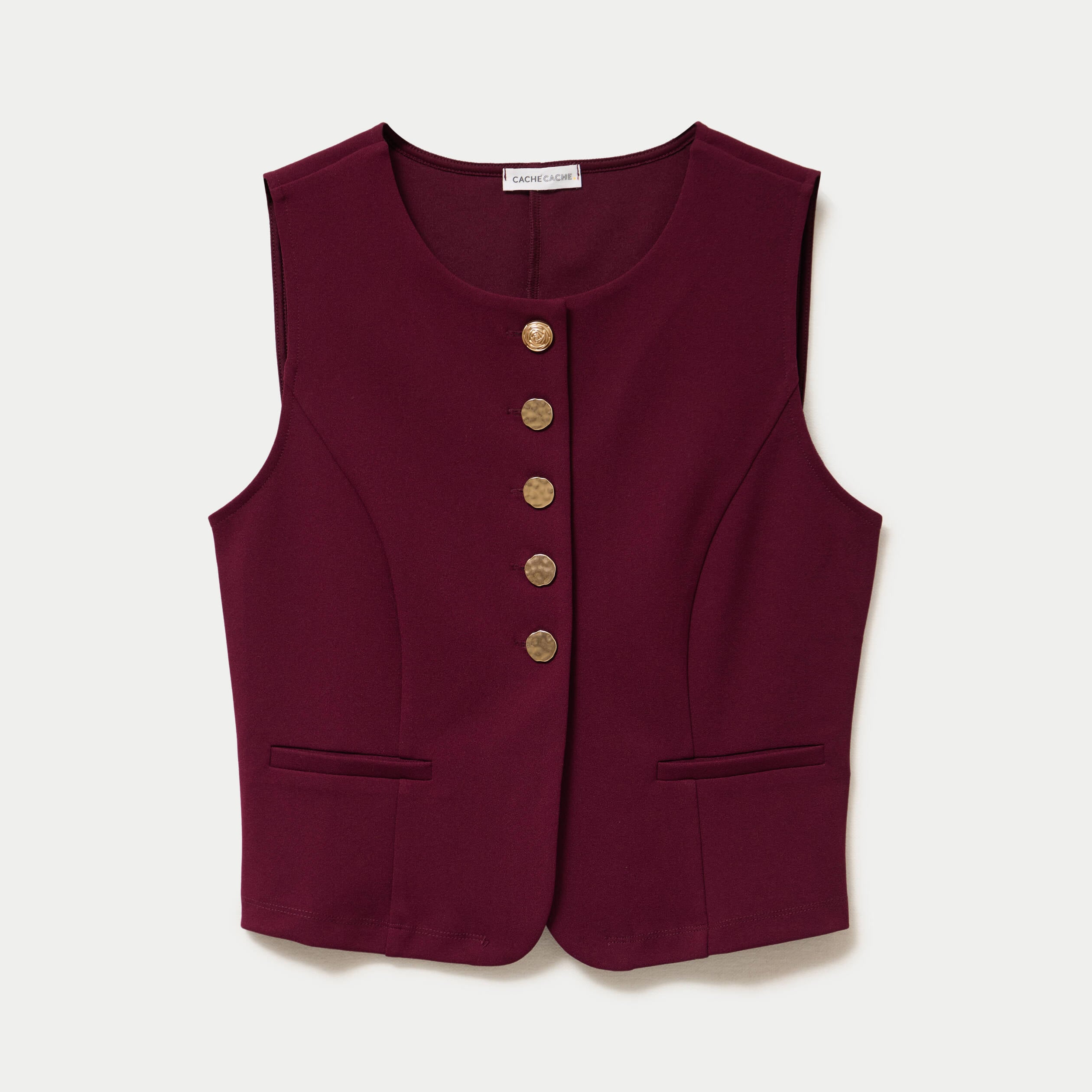Gilet sans manches col rond bordeaux femme