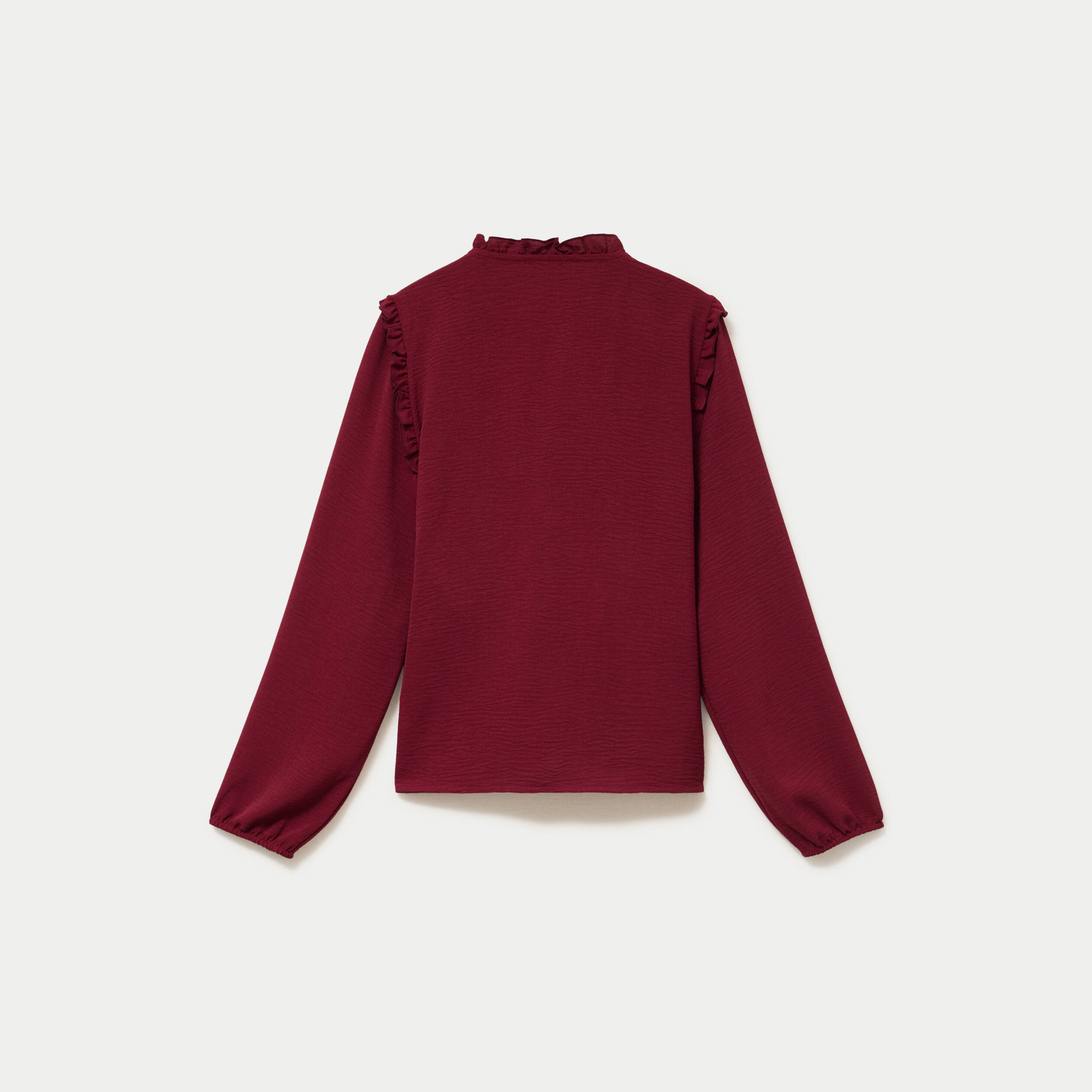 Blouse ample col montant manches longues rouge fonc&eacute; femme