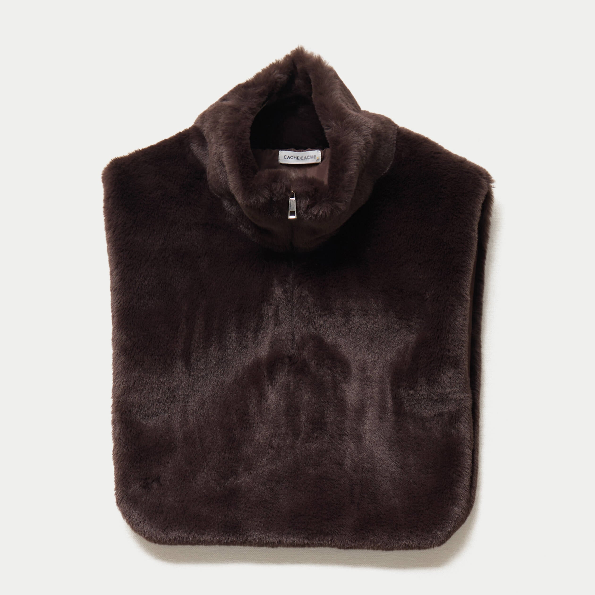 Cache-cou en fausse fourrure marron fonc&eacute; femme