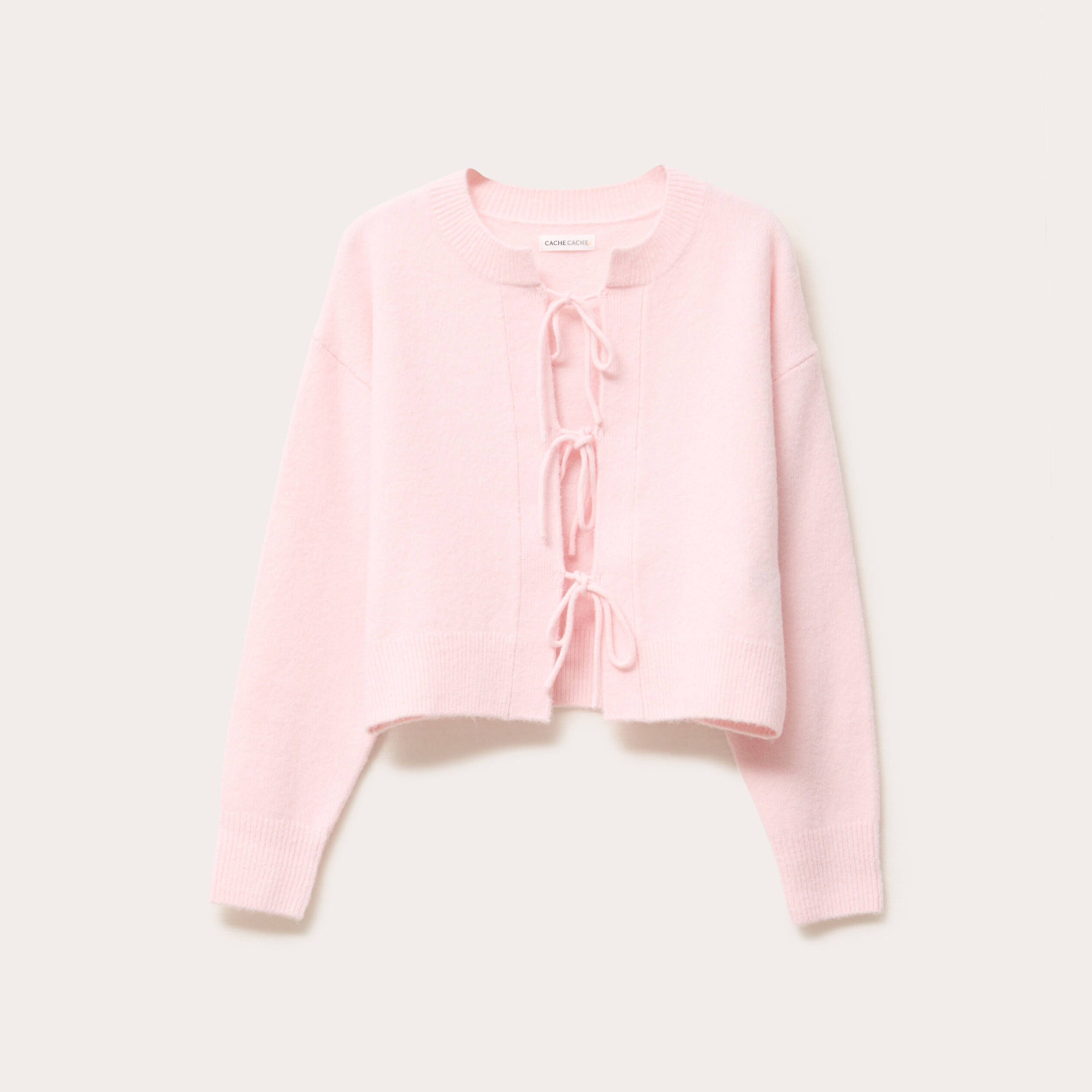 Gilet court nou&eacute; rose clair femme