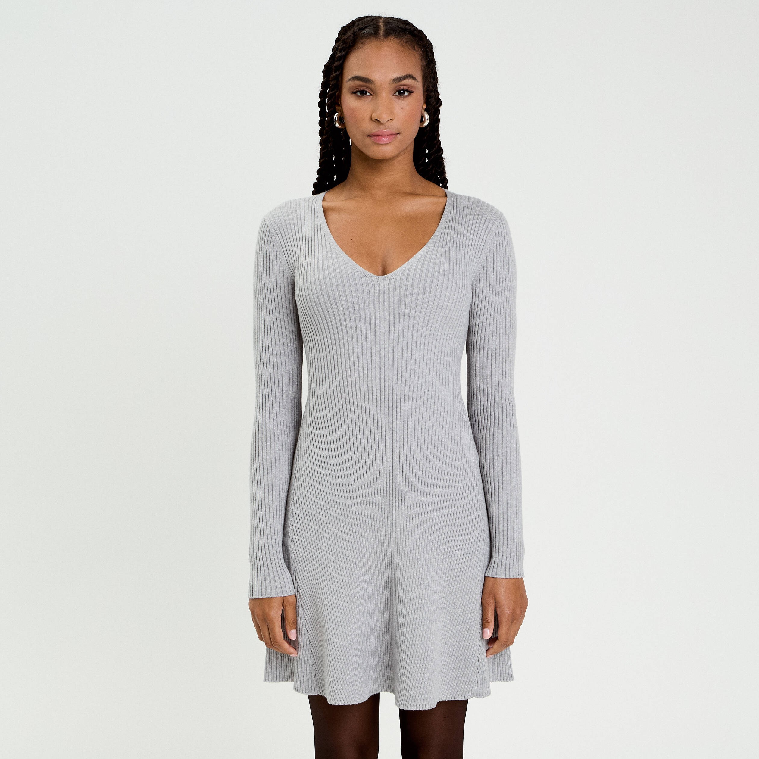 Robe tricot patineuse c&ocirc;tel&eacute;e gris clair femme