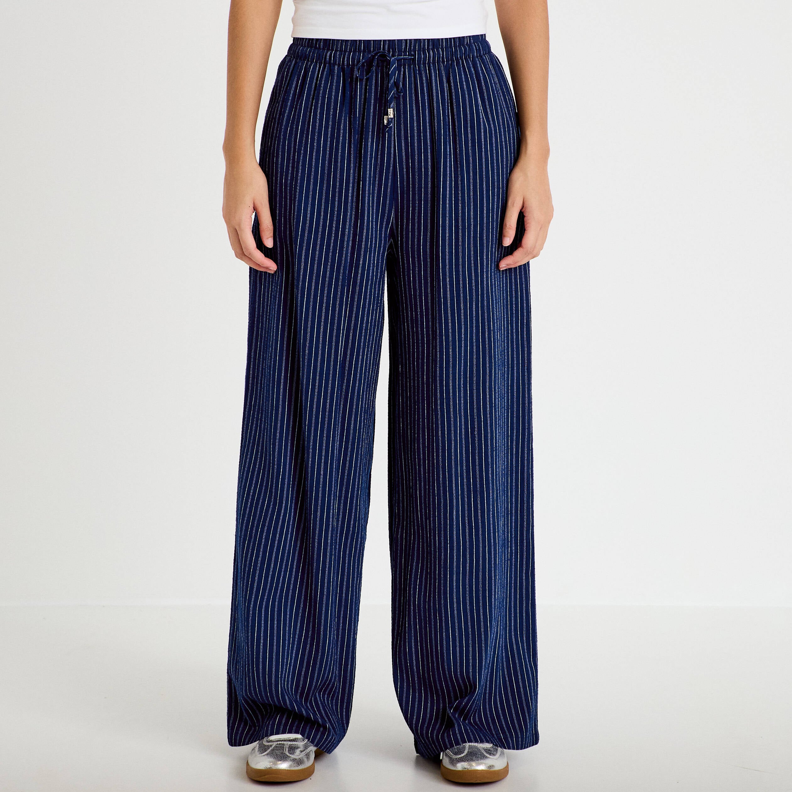 Pantalon large taille standard bleu femme