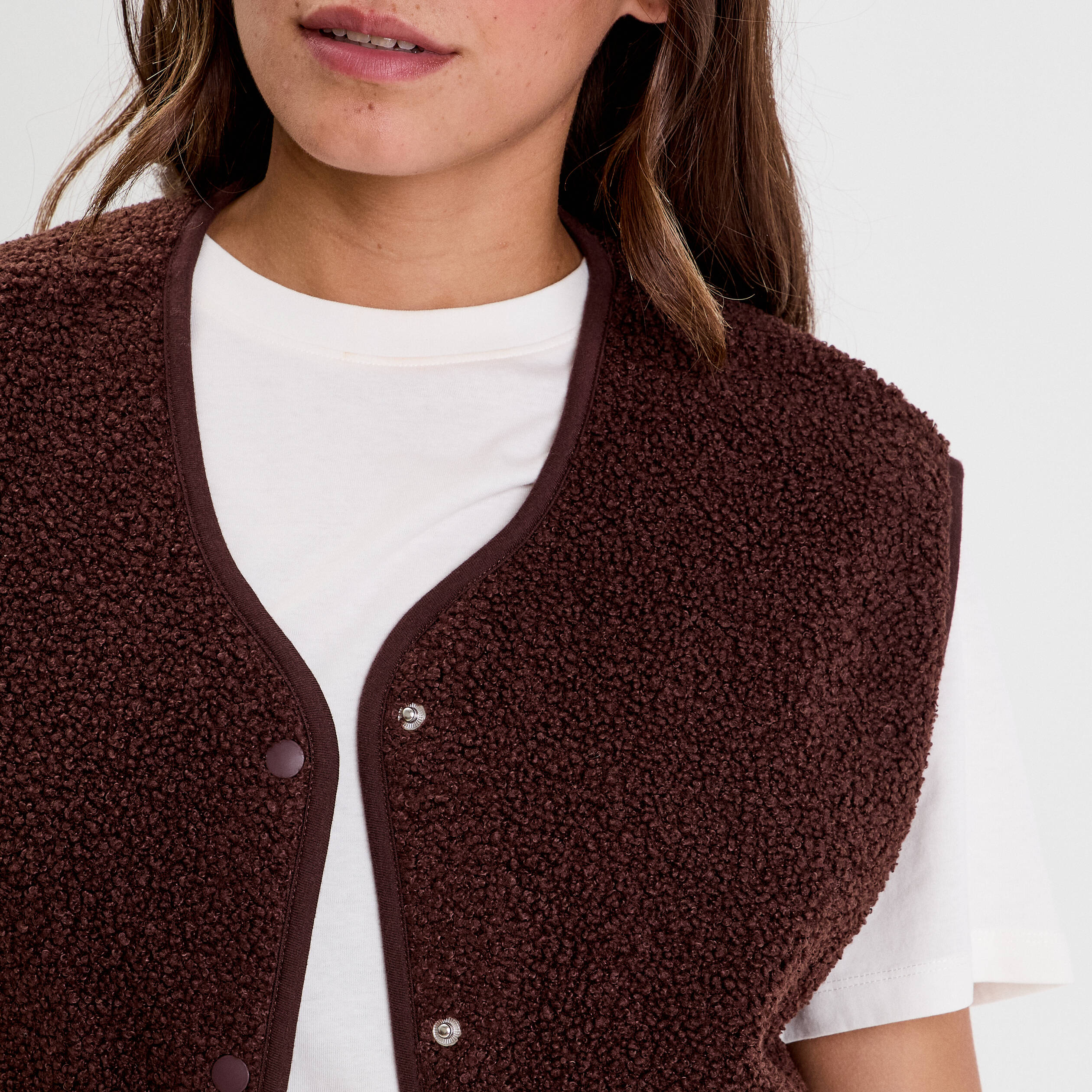 Gilet sans manches effet polaire marron fonc&eacute; femme
