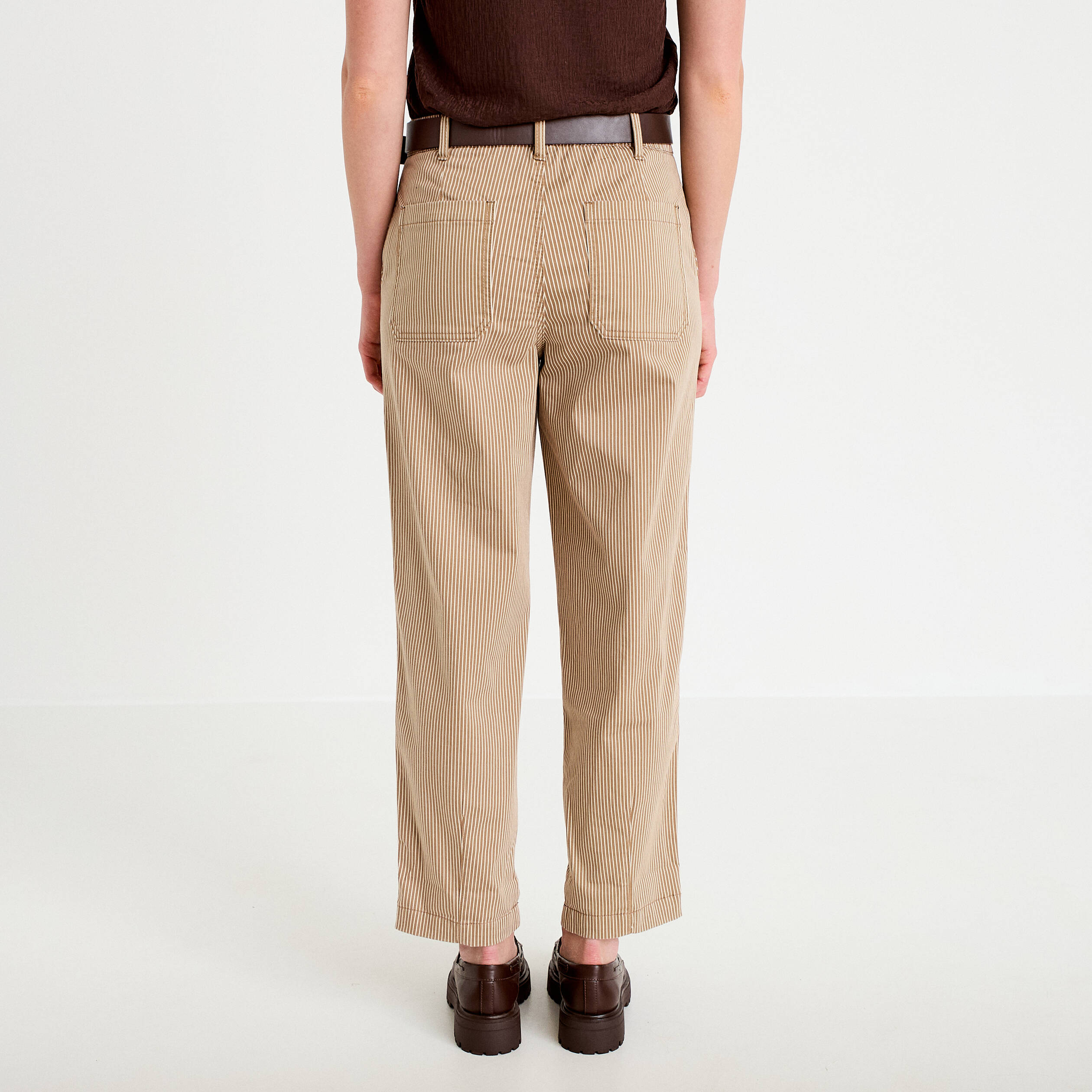 Pantalon chino 7/8&egrave;me taille &eacute;lastiqu&eacute;e taupe femme