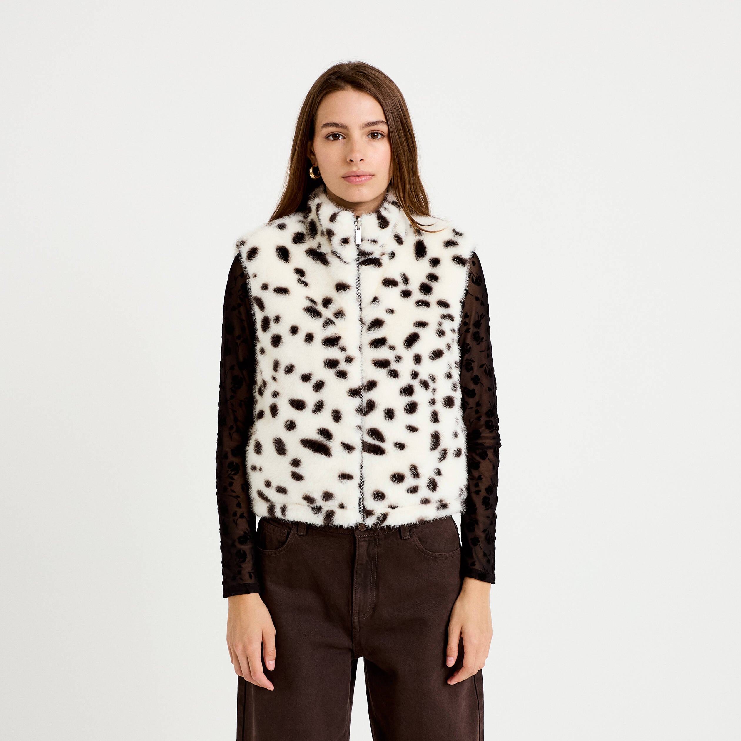 Veste sans manches col montant noir femme
