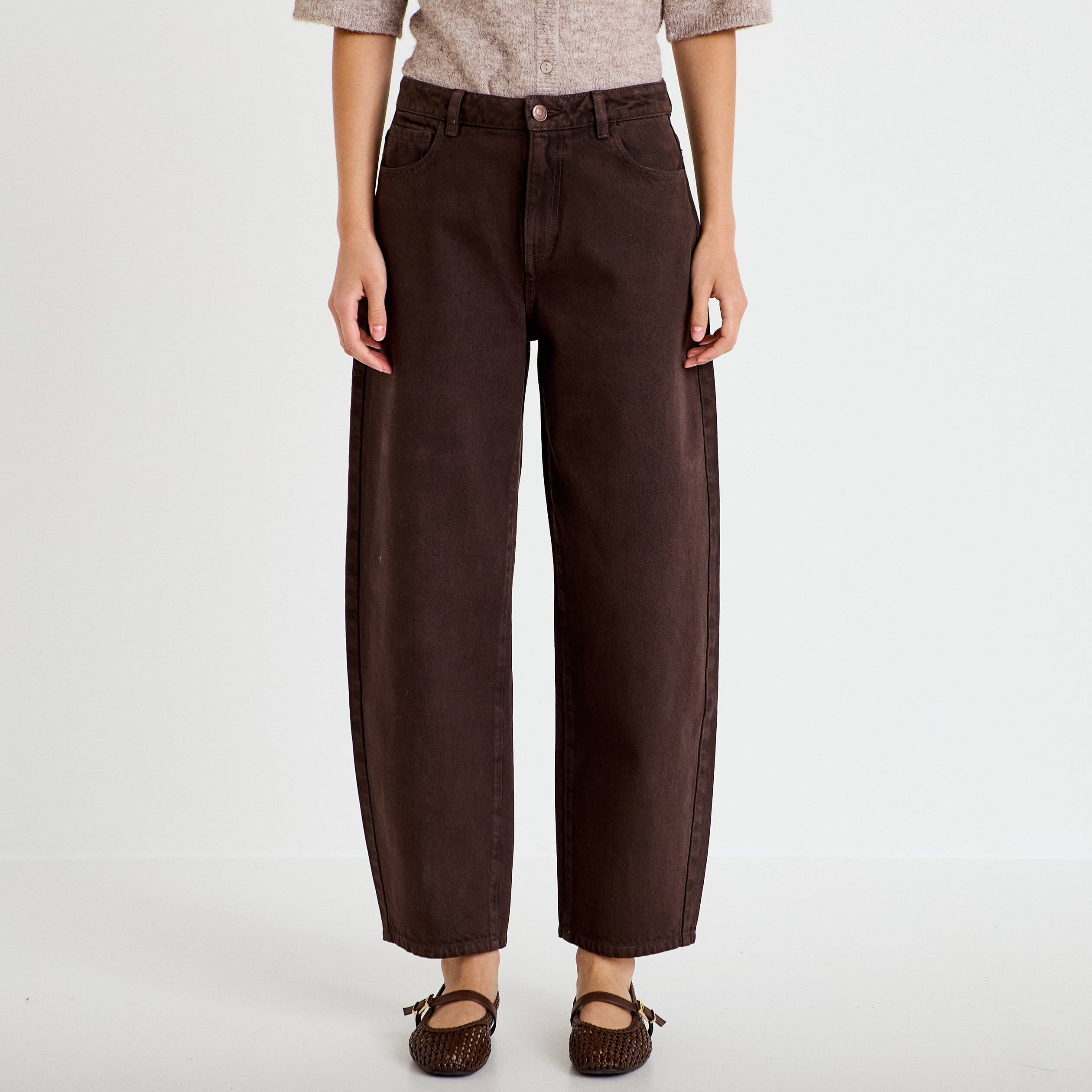 Jean bootcut taille standard marron fonc&eacute; femme