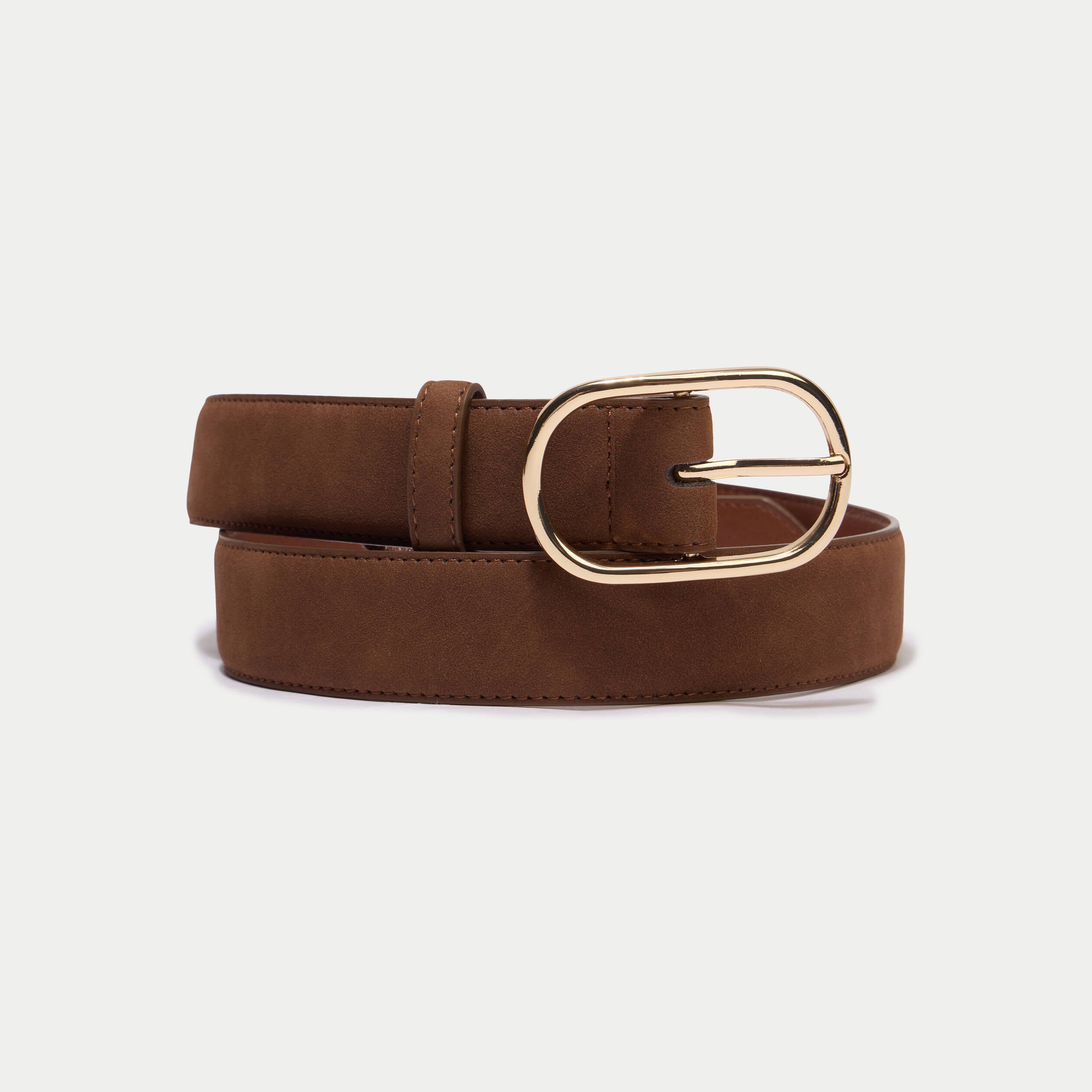 Ceinture fine aspect daim camel femme