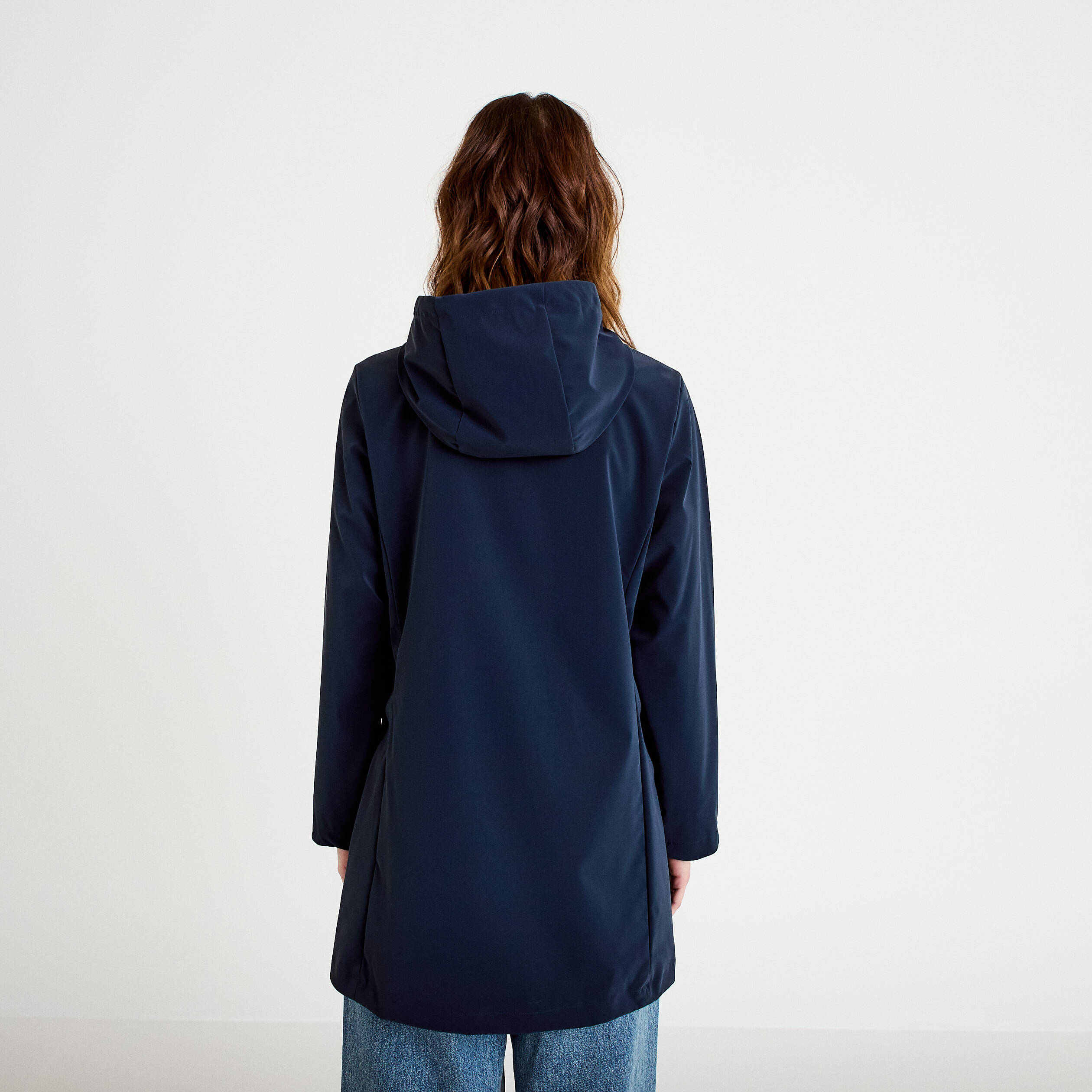 Parka &agrave; capuche manches longues bleu marine femme
