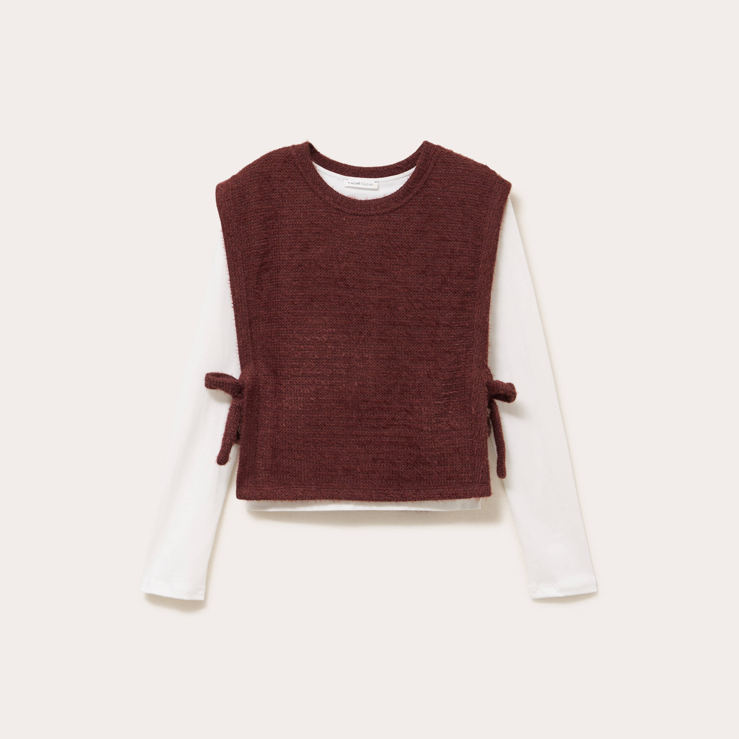 T-shirt pull sans manches 2-en-1 marron femme