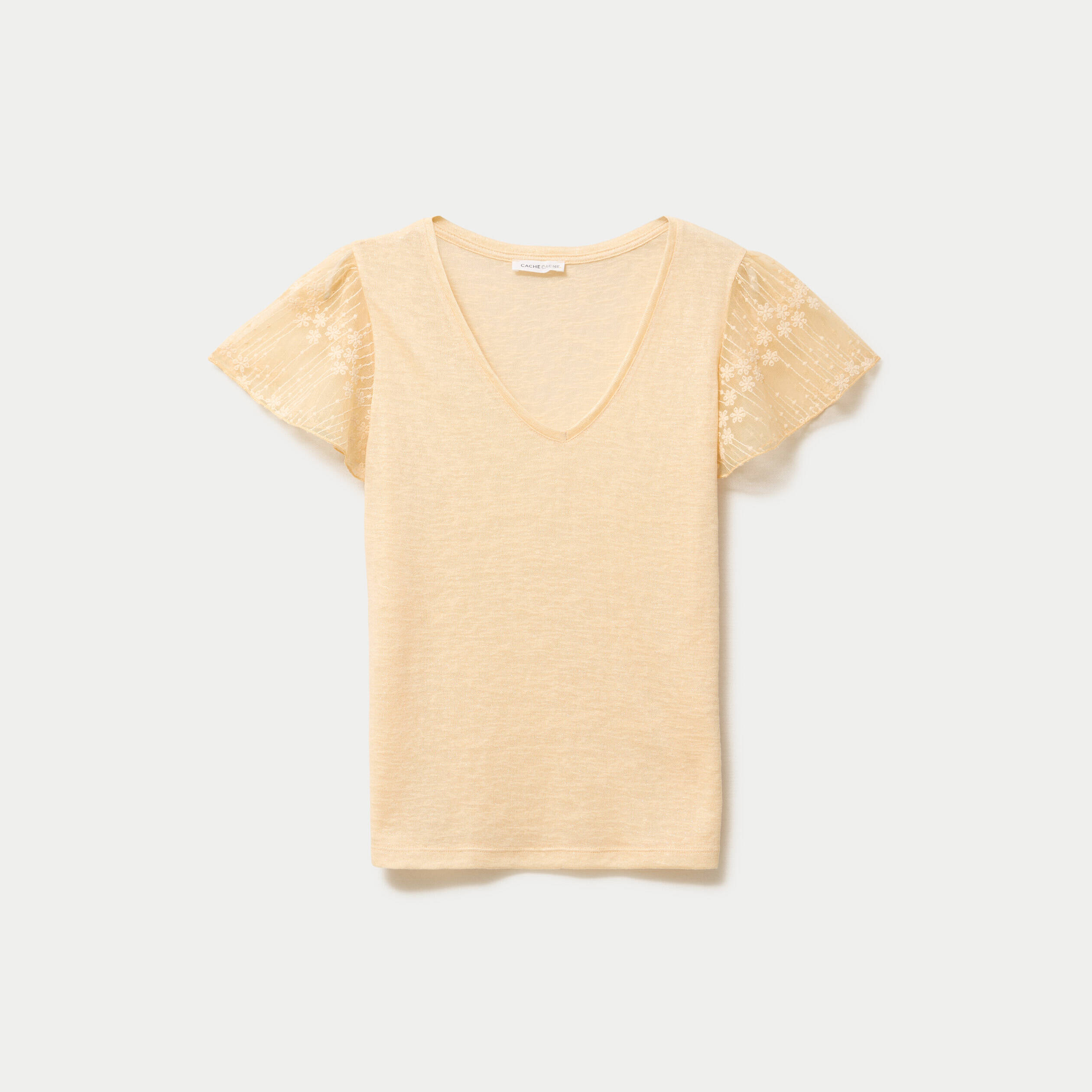 T-shirt manches dentelle sable femme