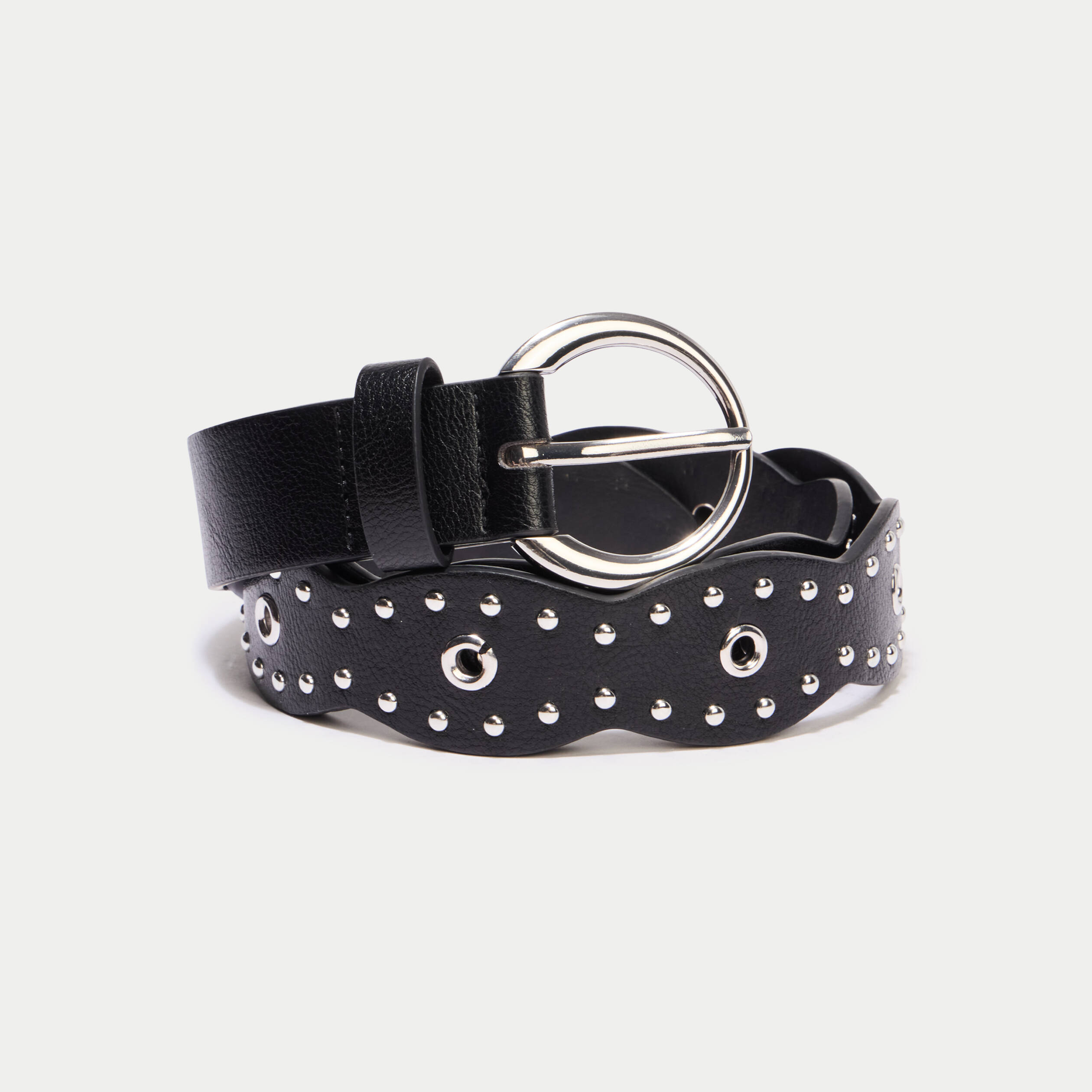 Ceinture large &agrave; d&eacute;tails clout&eacute;s noir femme