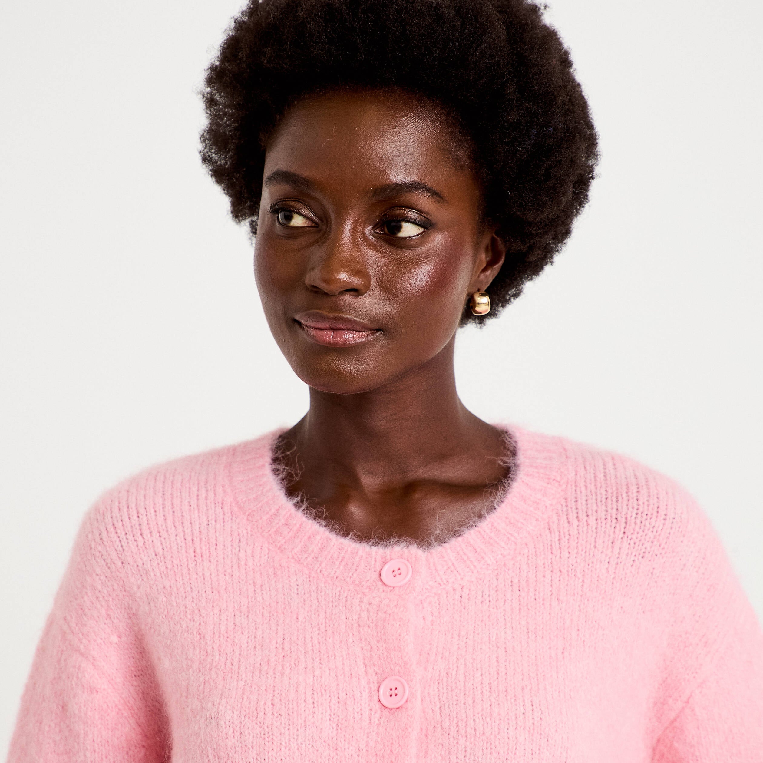 Gilet ample col rond manches longues rose femme