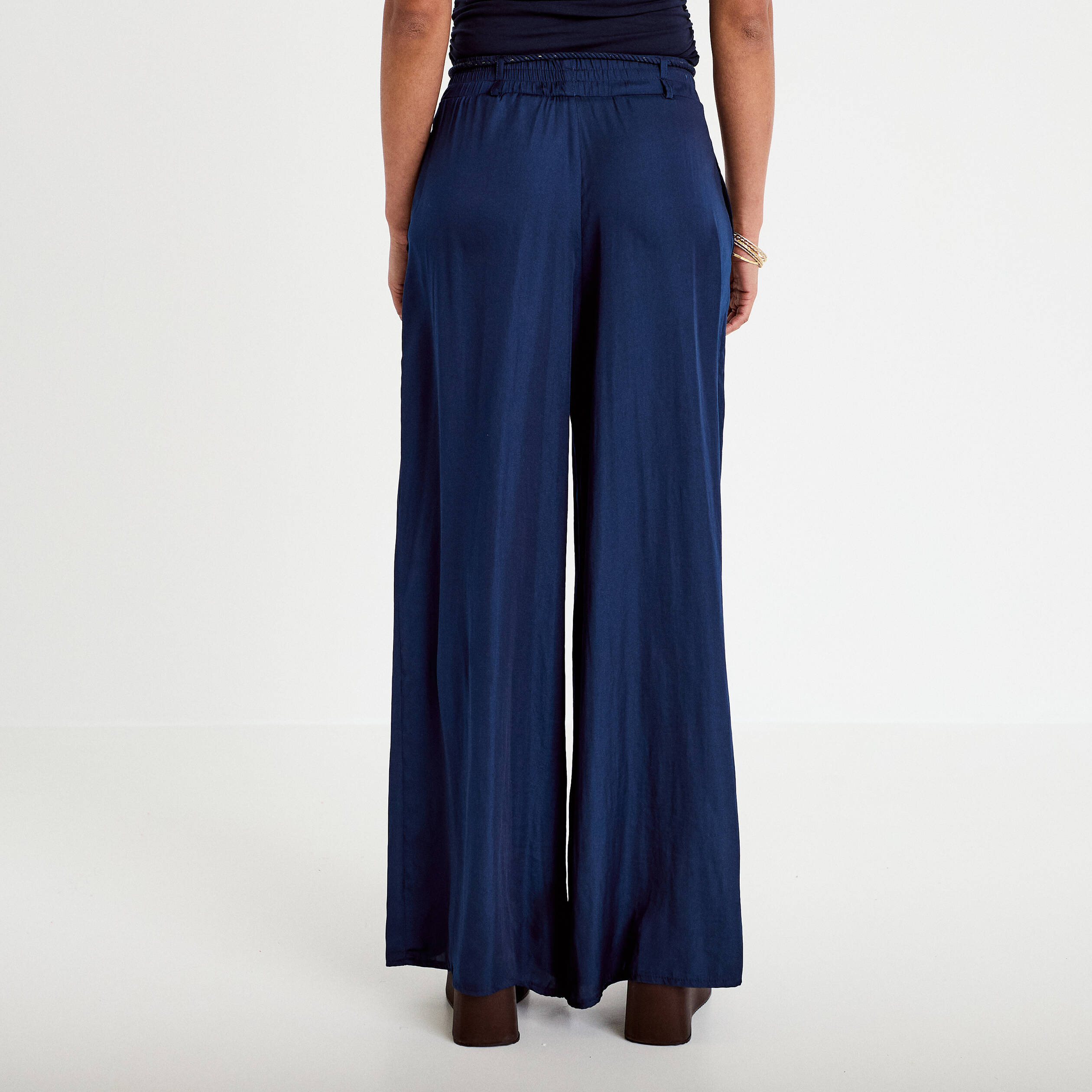 Pantalon large taille standard bleu marine femme