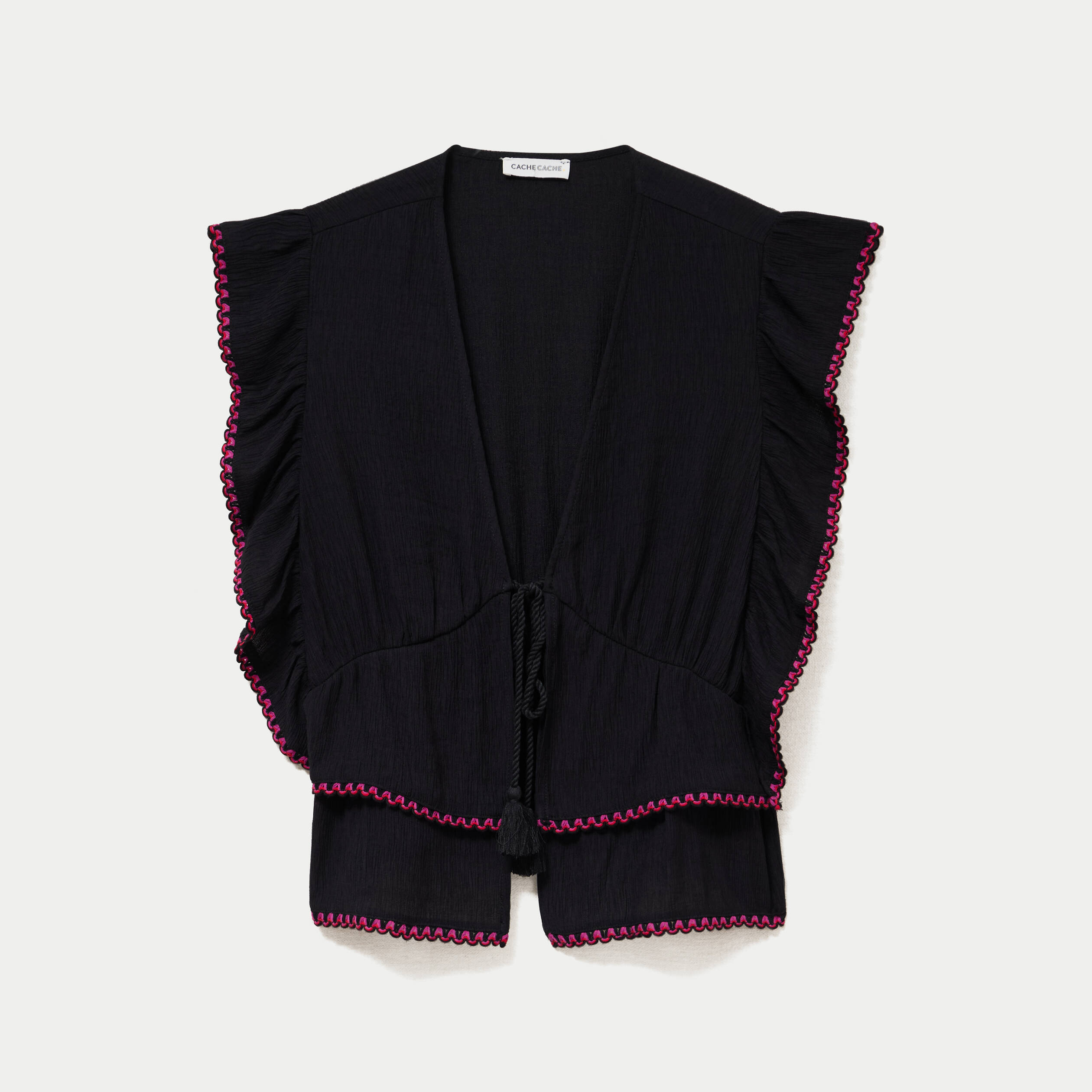 Blouse droite sans manches pliss&eacute;e noir femme