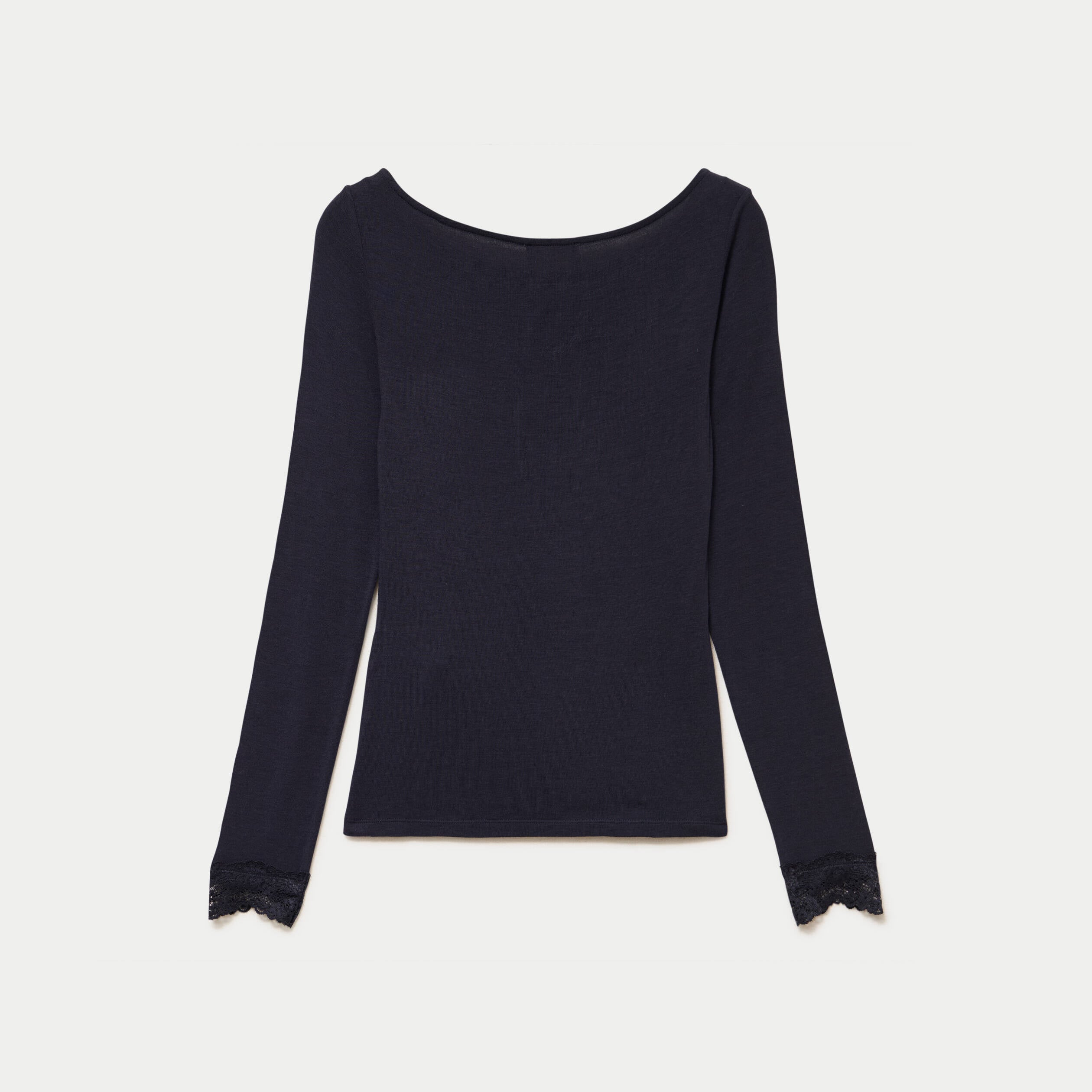 Seconde peau ajust&eacute;e col bateau bleu marine femme