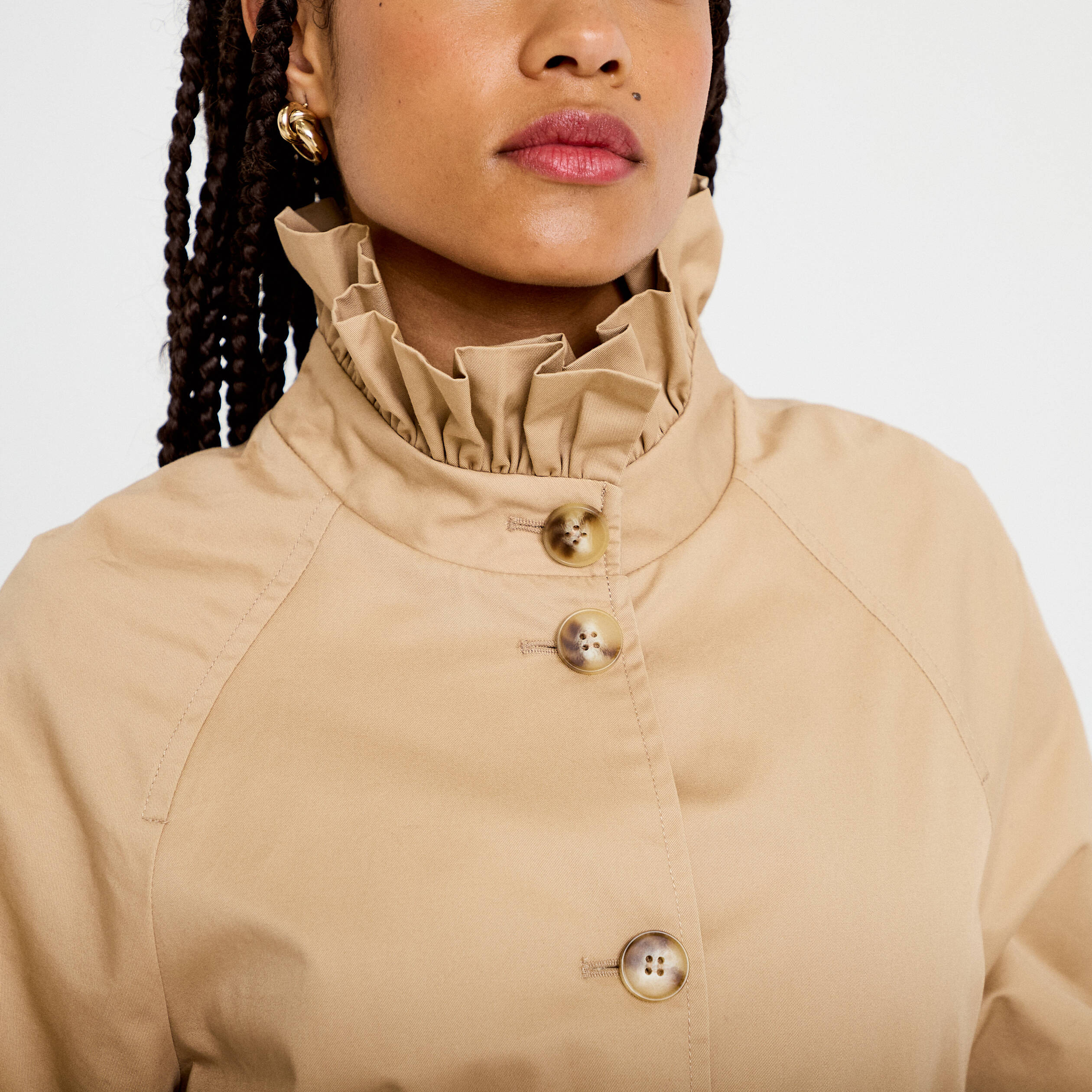 Veste droite col montant manches longues beige femme