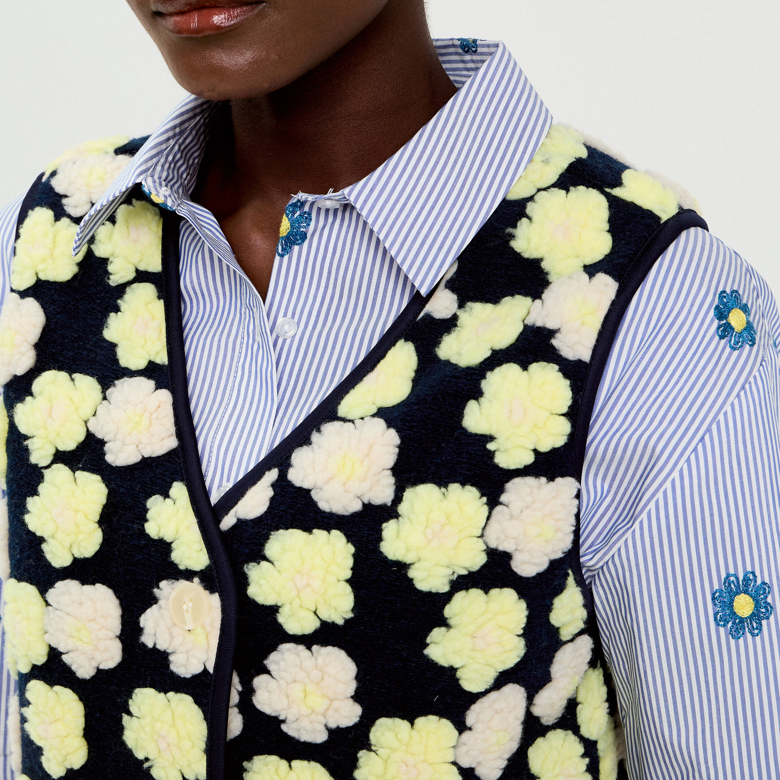 Gilet sans manches &agrave; motif effet polaire bleu marine femme