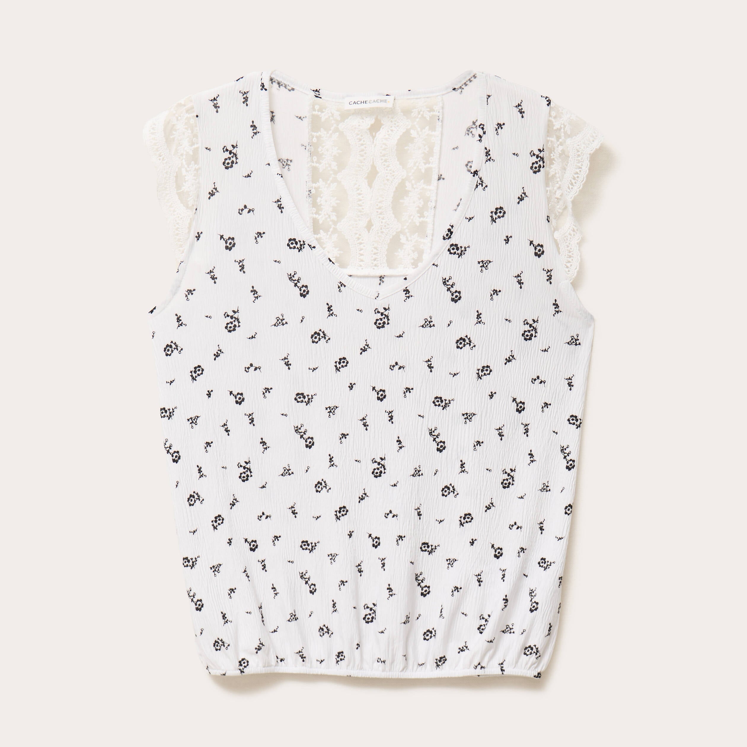 Blouse courte sans manches dentelle blanc femme