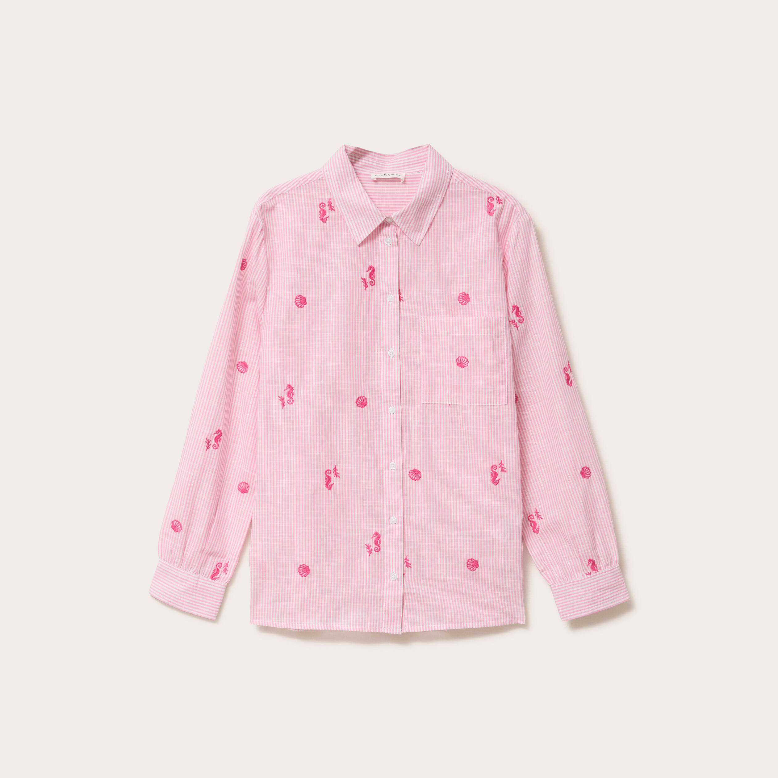 Chemise brod&eacute;e manches longues blanc femme