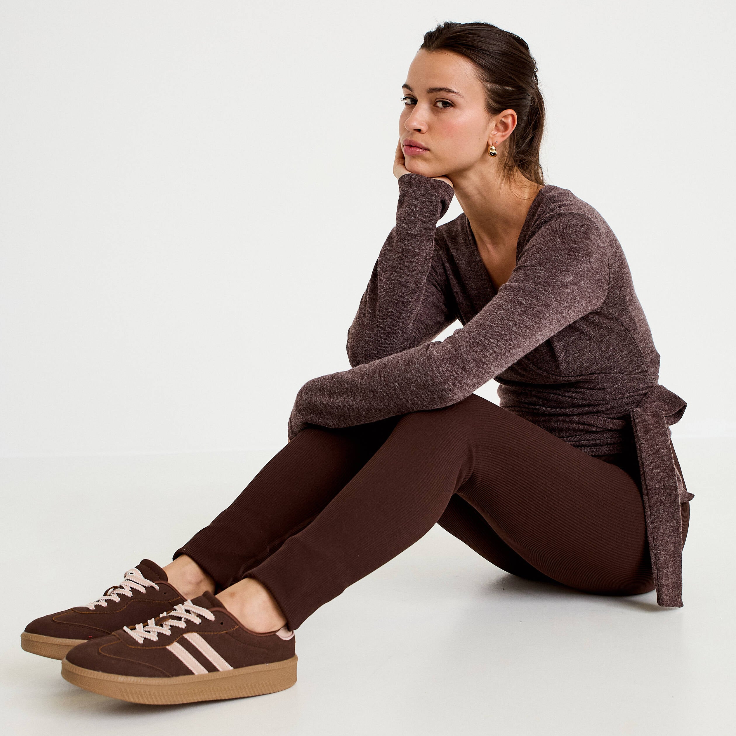 Leggings taille haute sans couture marron fonc&eacute; femme