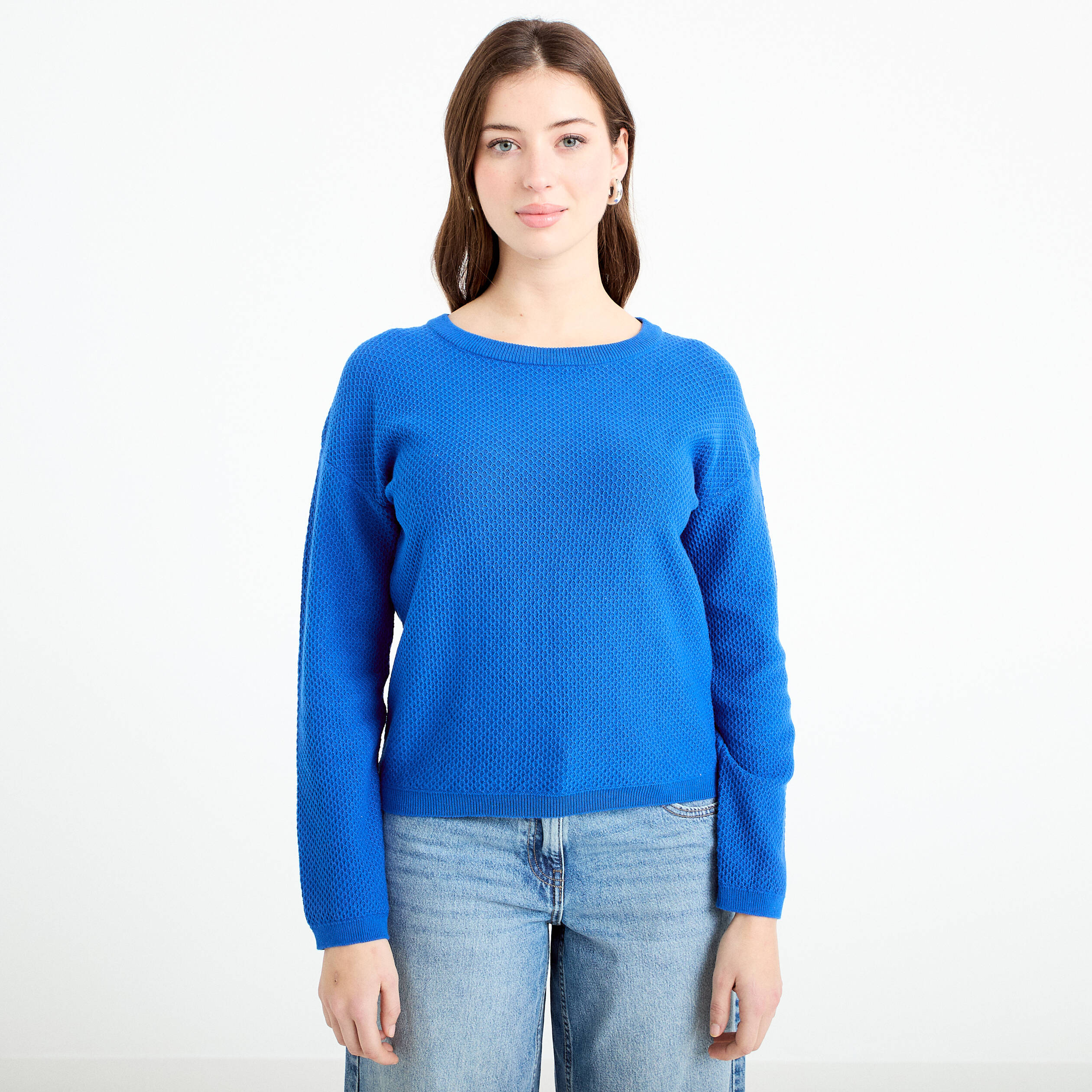 Pull manches longues bleu electrique femme