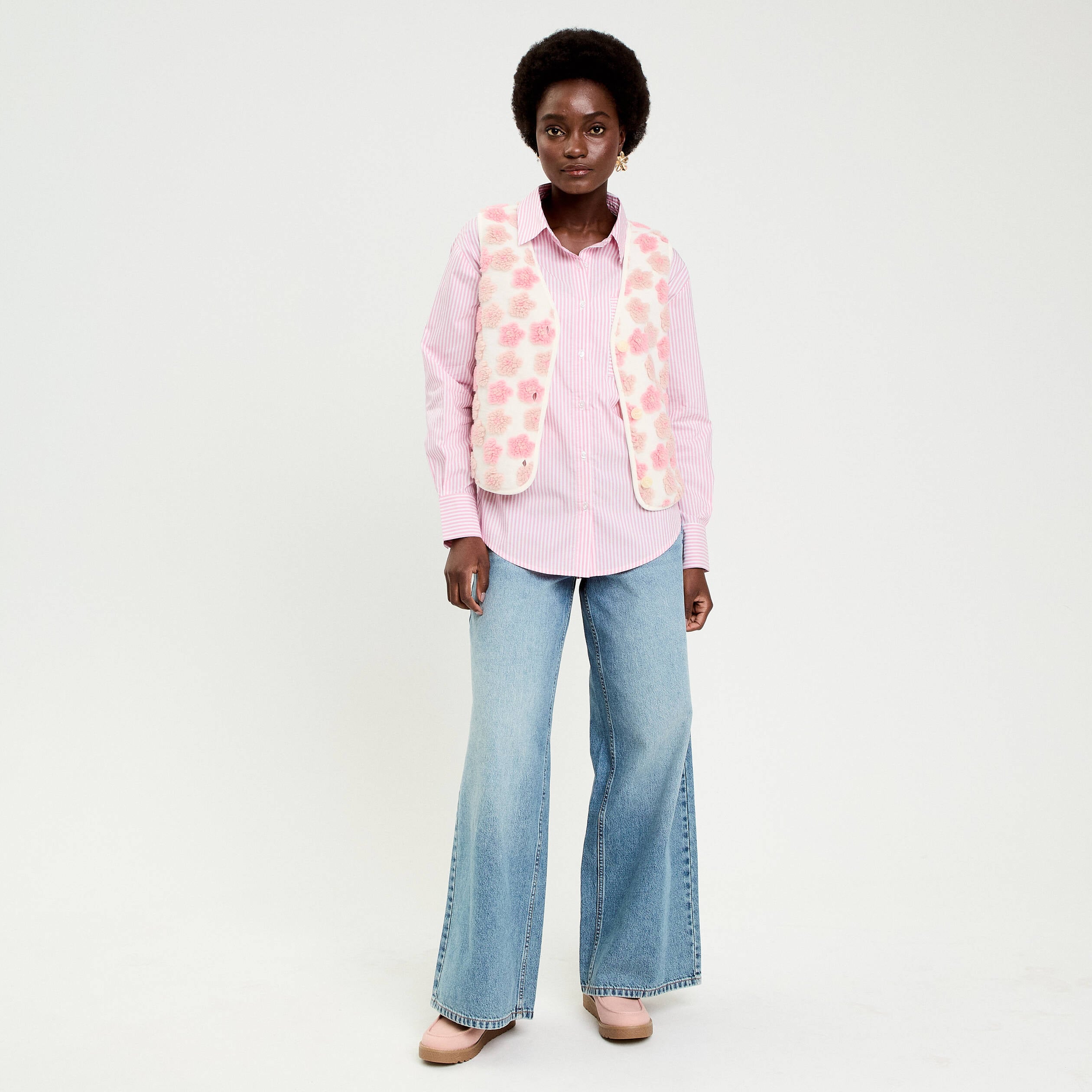 Gilet sans manches &agrave; motif effet polaire ecru femme
