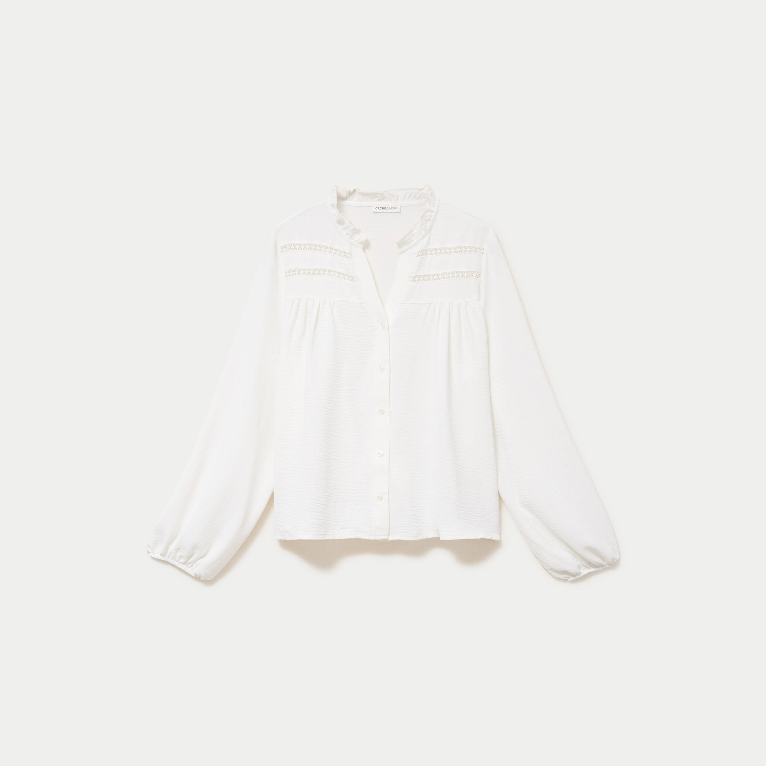 Blouse droite col mao manches longues ecru femme