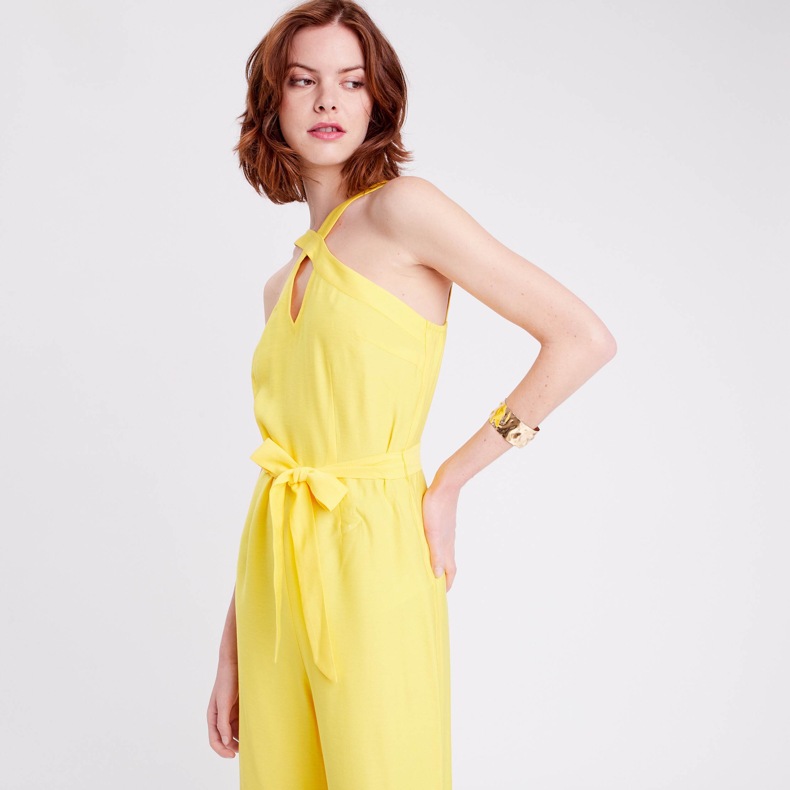 Combinaison pantalon jambes larges jaune fluo femme