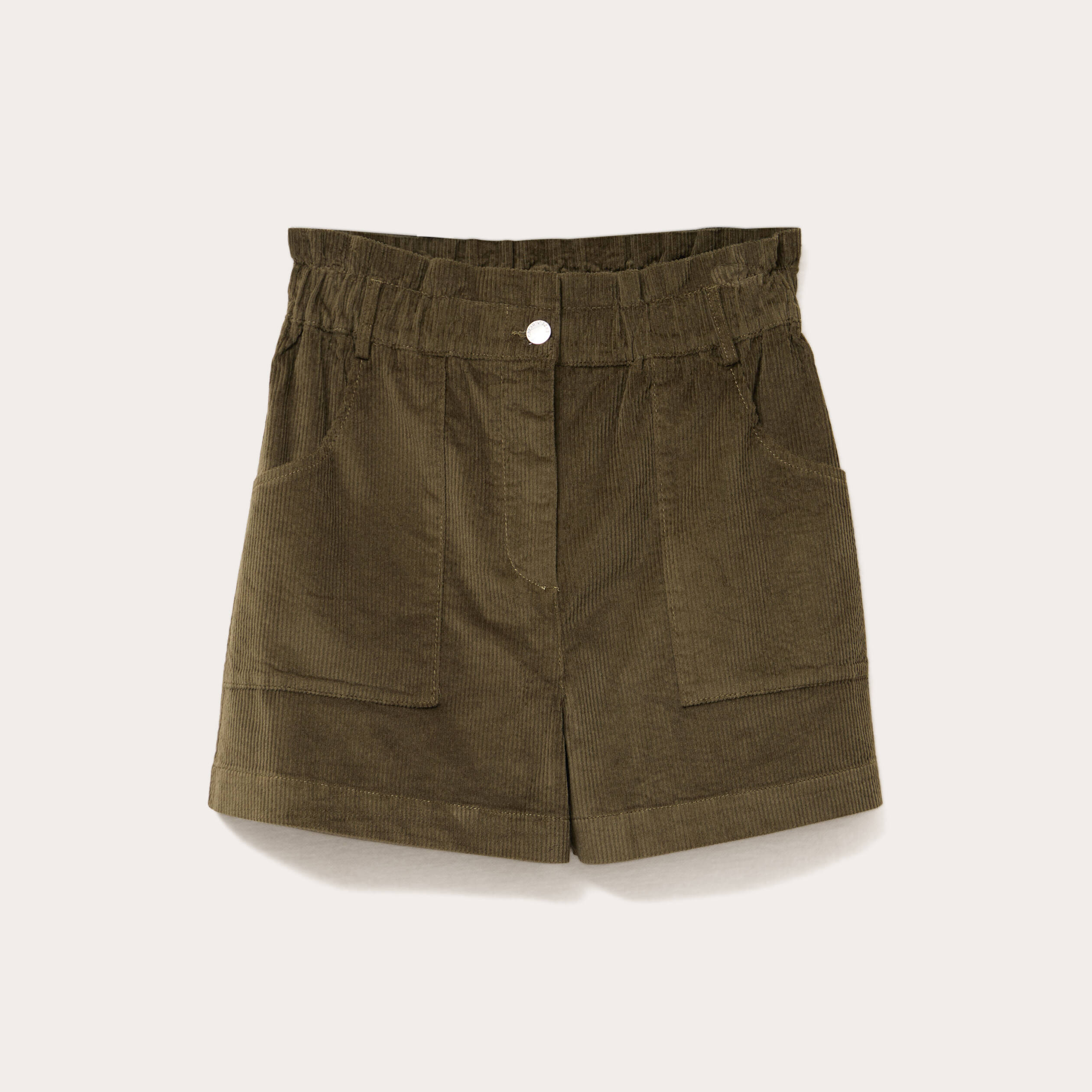 Short taille haute en velours vert kaki femme