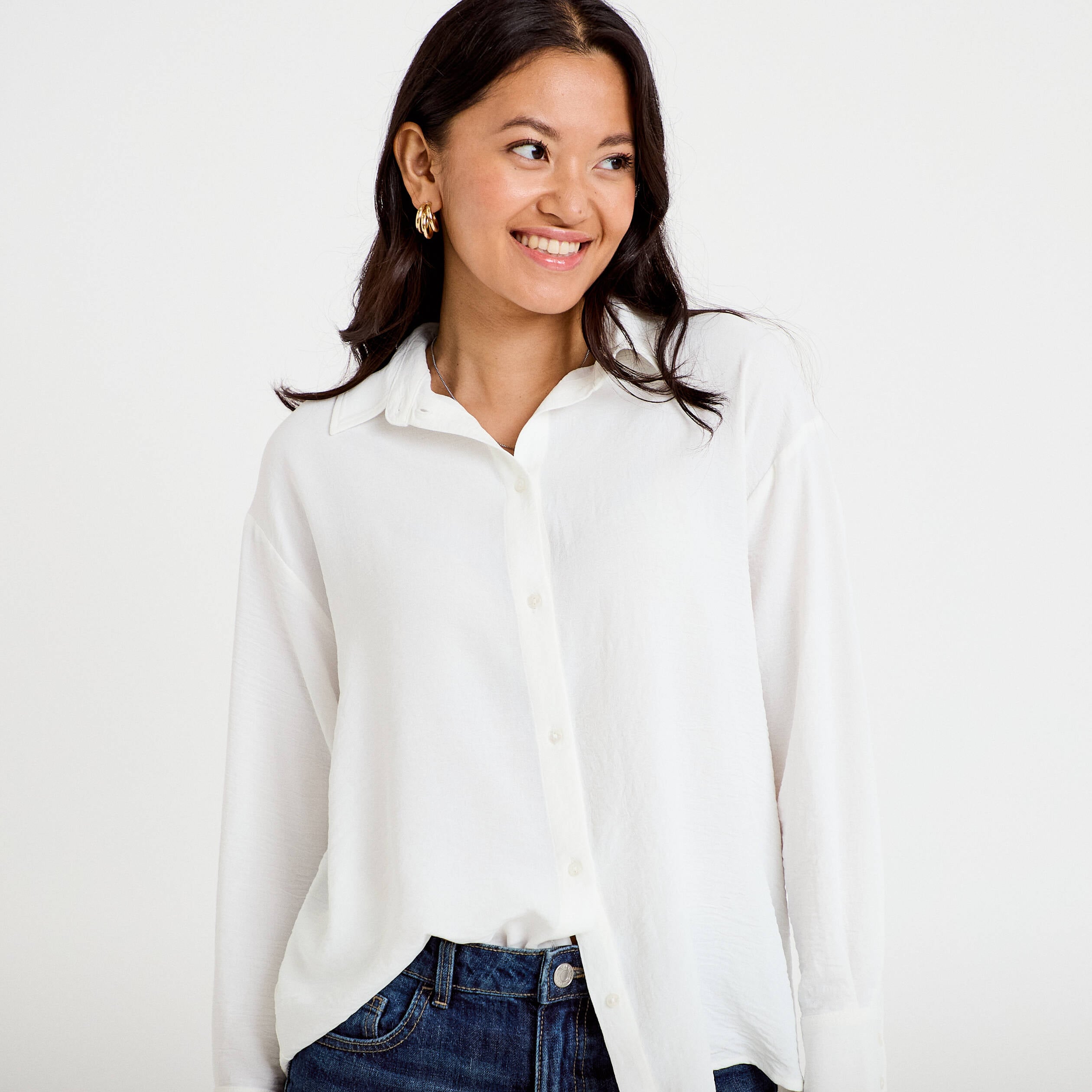 Chemise ample pliss&eacute;e manches longues ecru femme