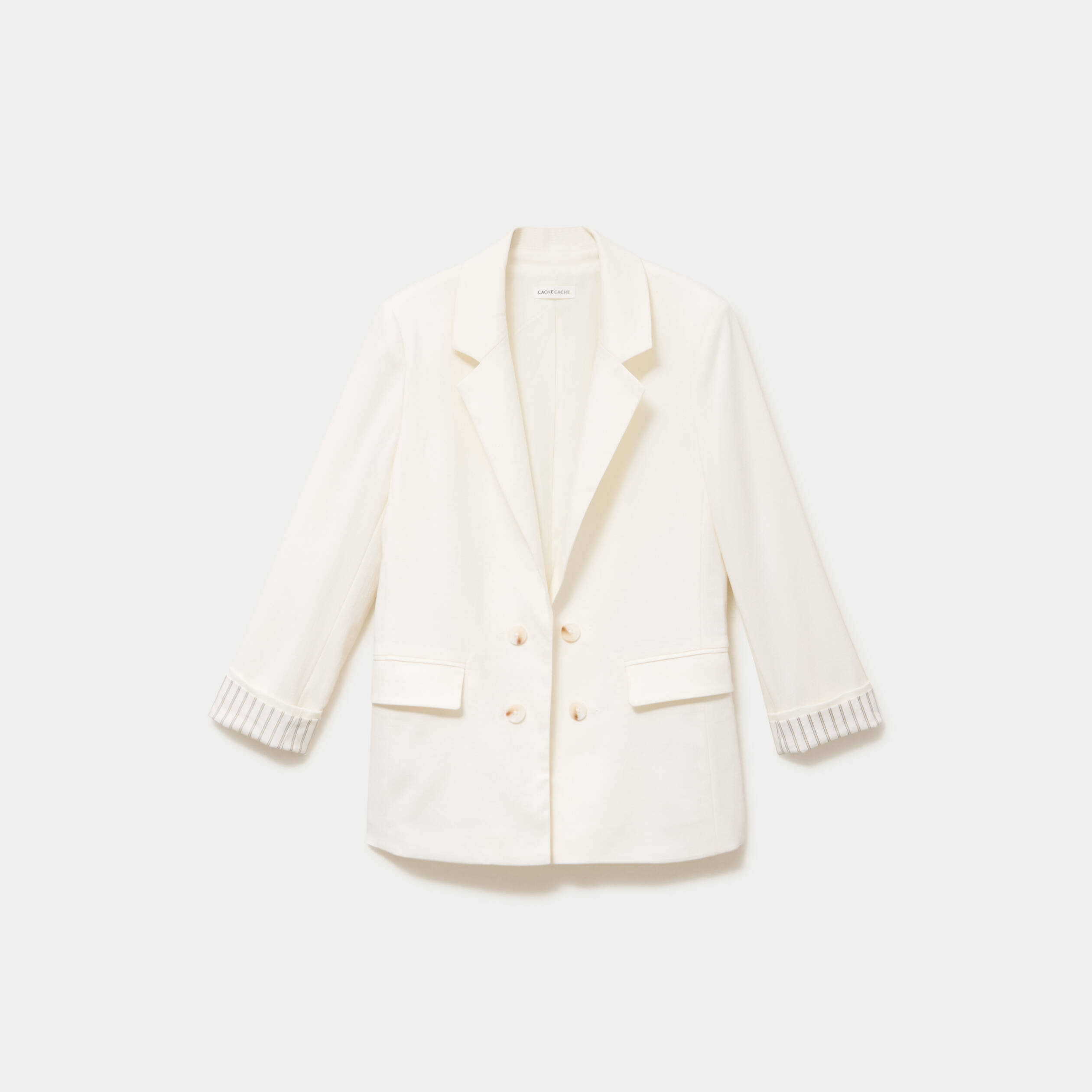Blazer col tailleur manches 3/4 ecru femme