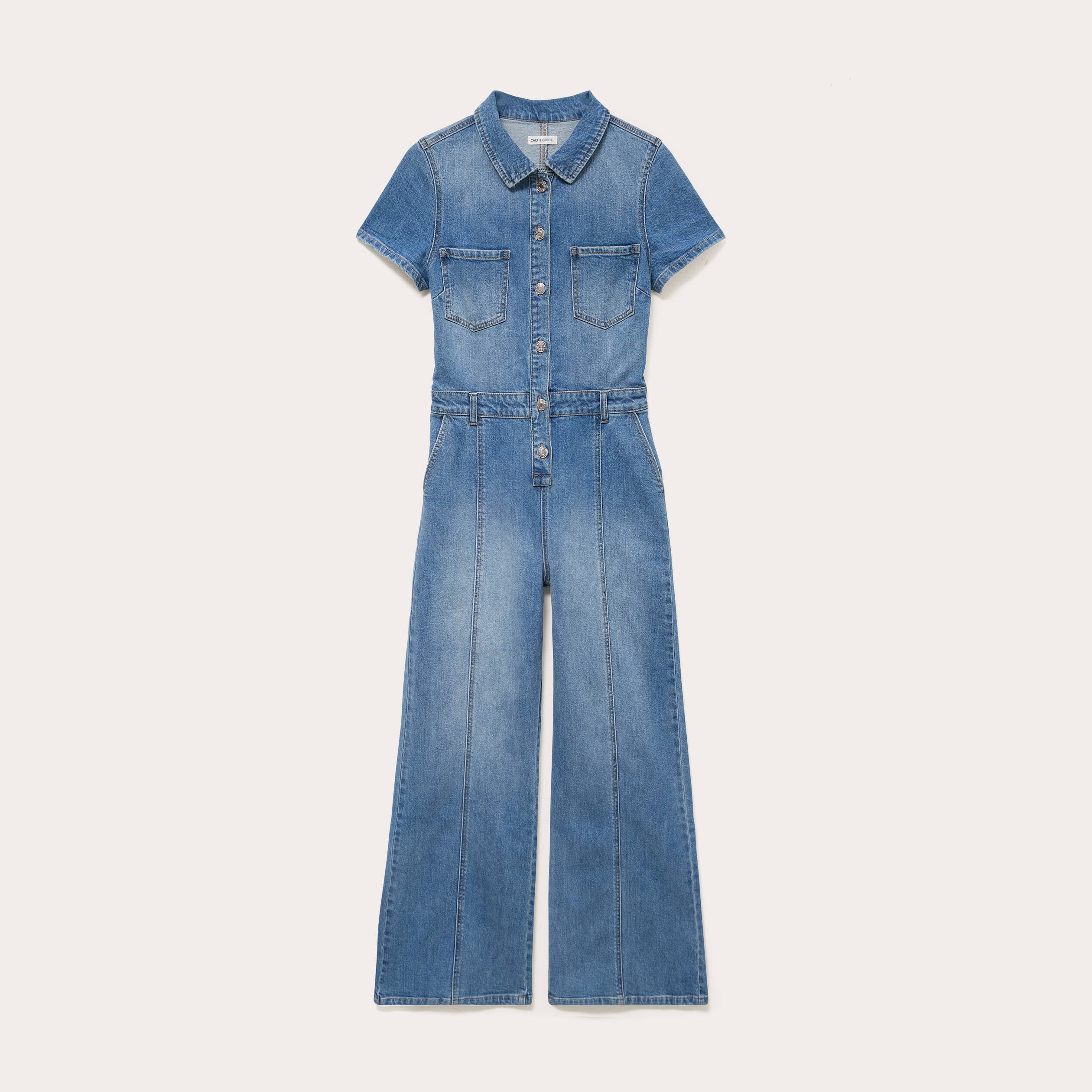 Combinaison manches courtes denim double stone femme