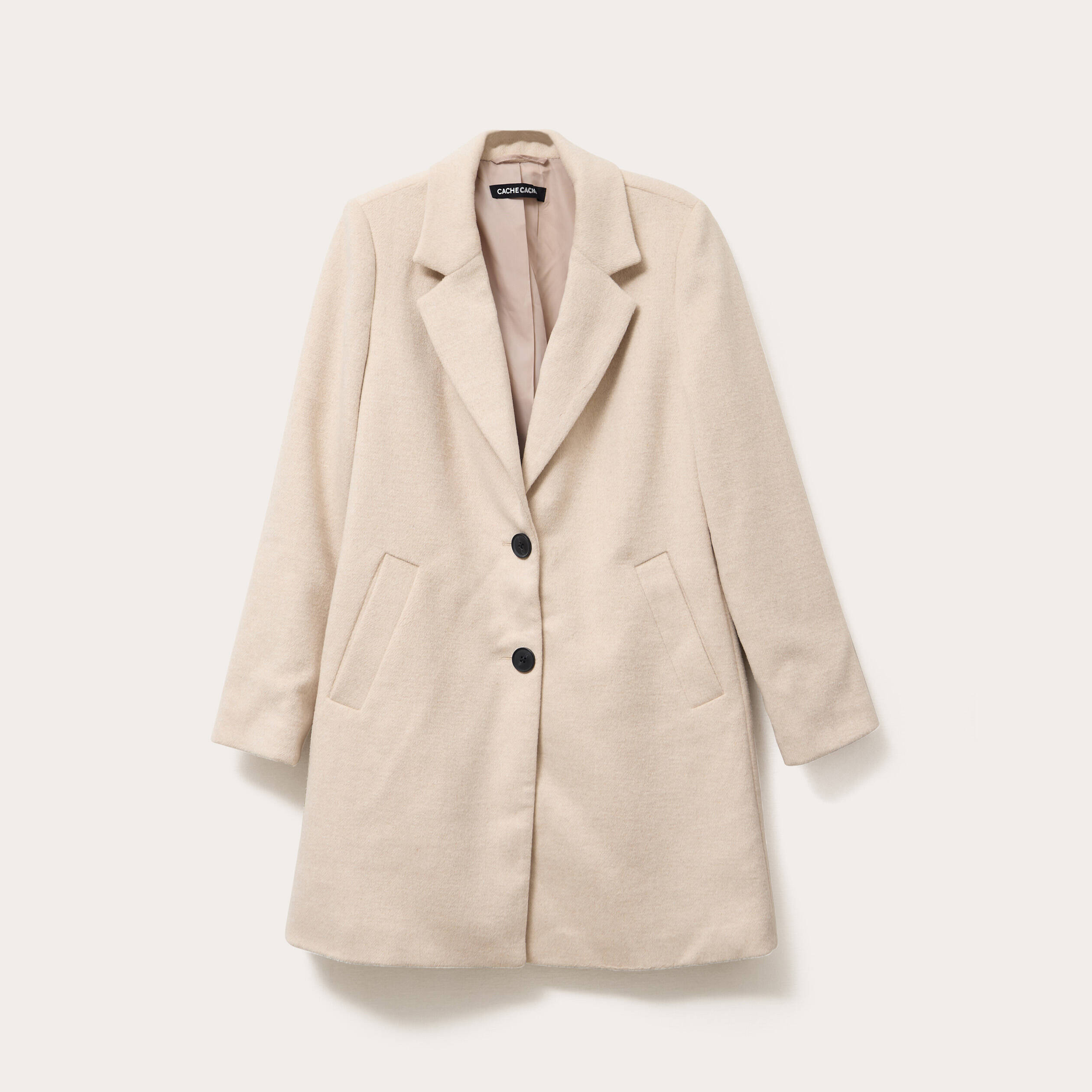 Manteau long boutonn&eacute; beige femme