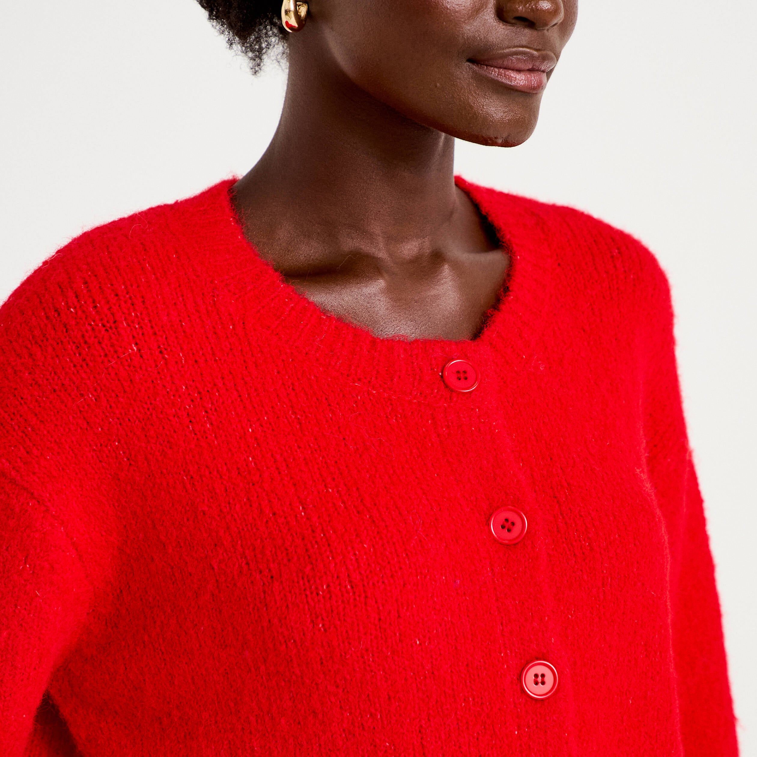 Gilet ample col rond manches longues rouge femme