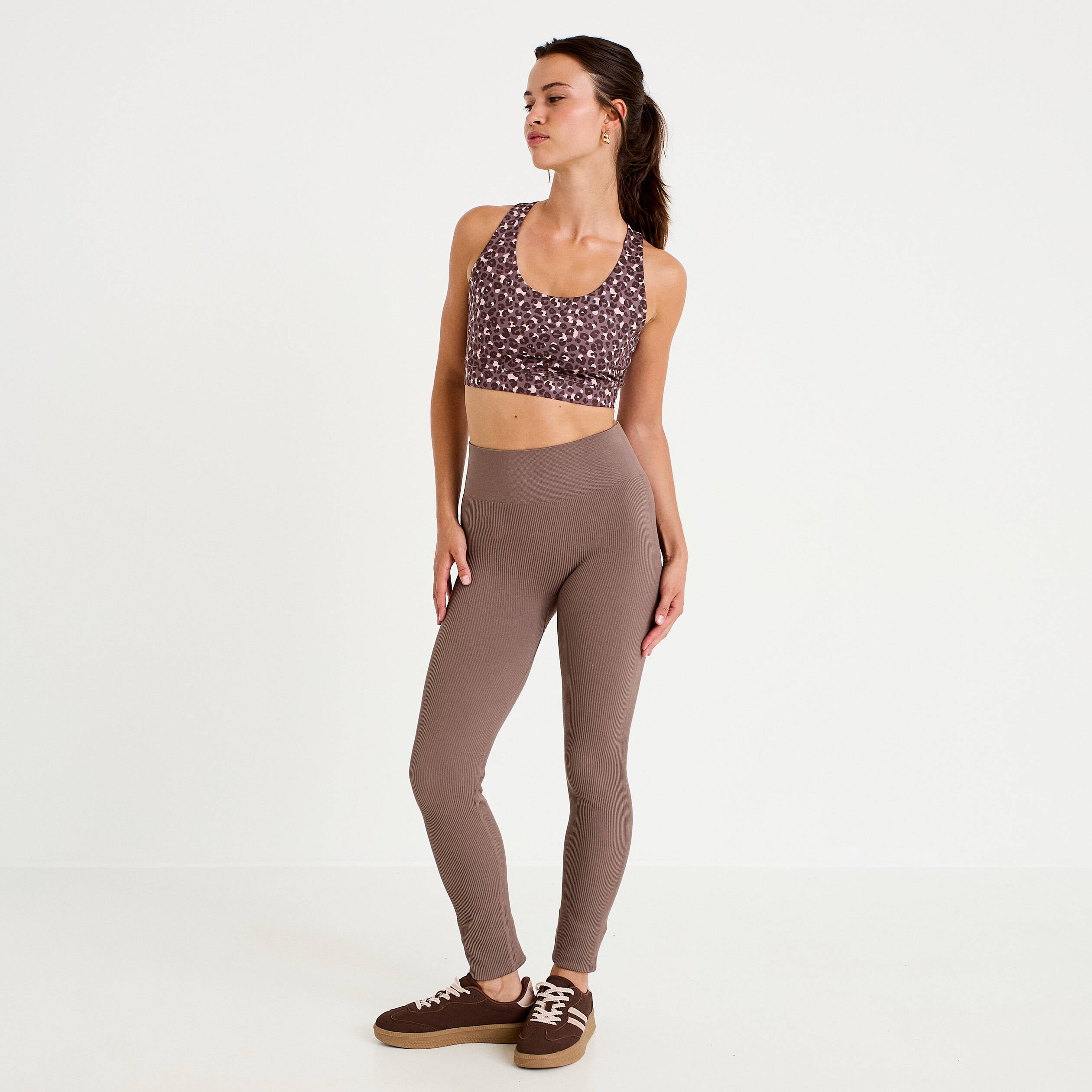 Leggings taille haute sans couture marron clair femme